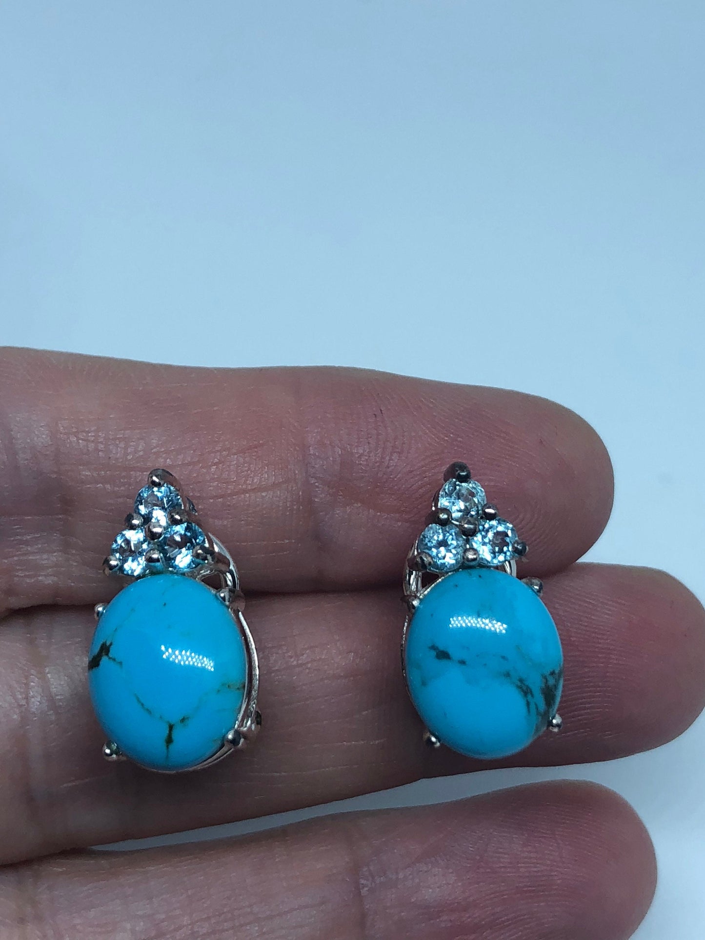 Vintage Handmade Sterling Silver genuine deep blue turquoise earrings