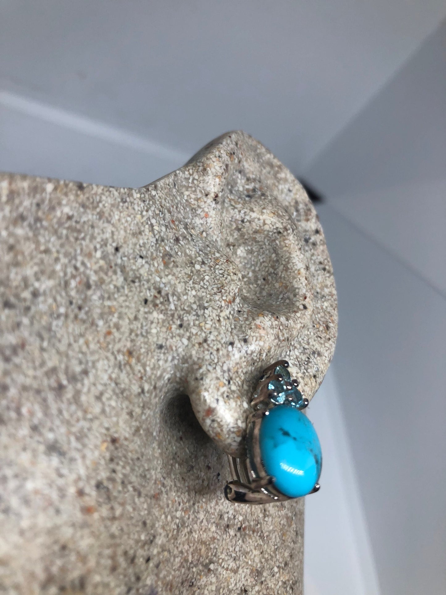 Vintage Handmade Sterling Silver genuine deep blue turquoise earrings