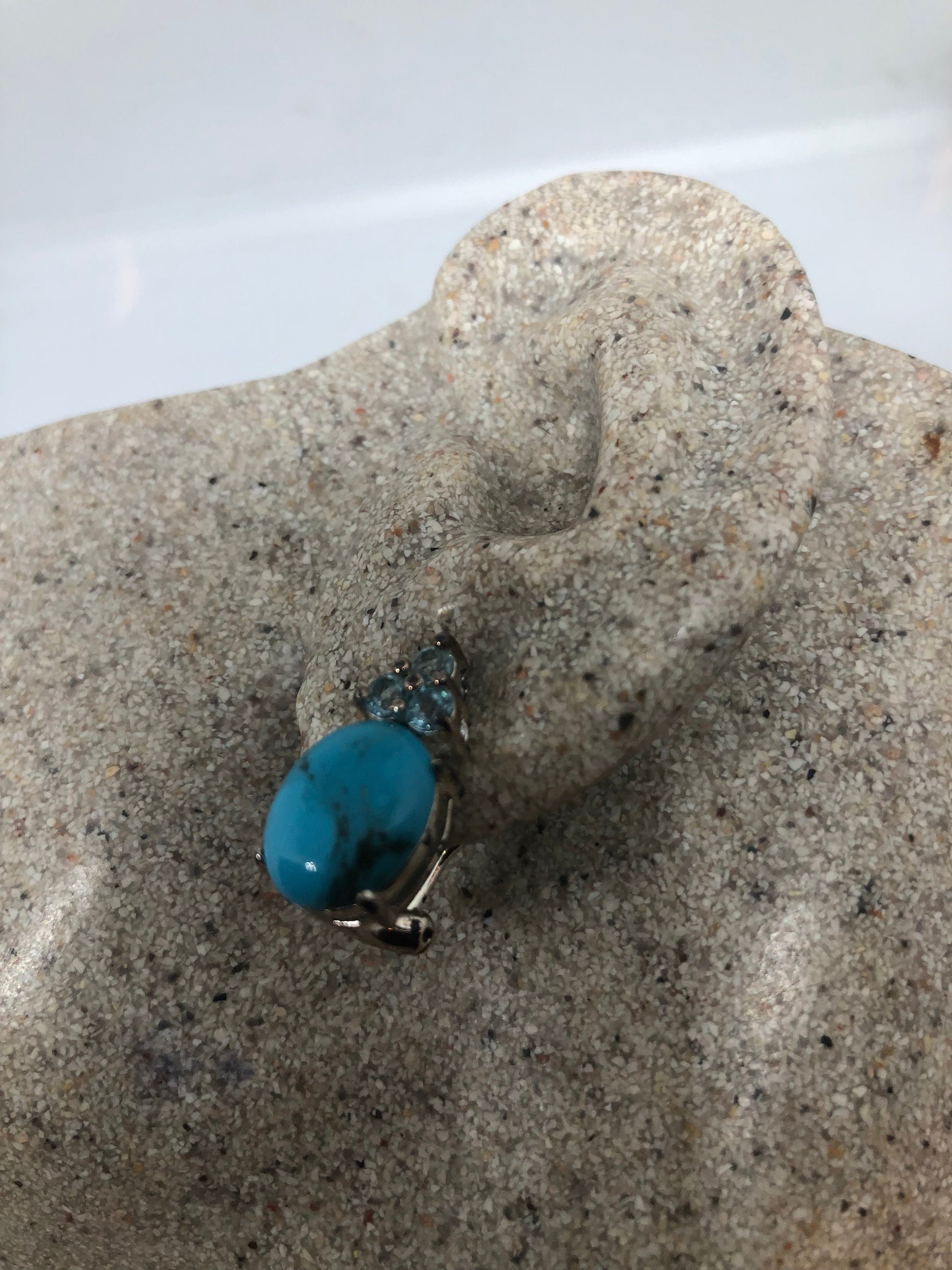 Vintage Handmade Sterling Silver genuine deep blue turquoise earrings