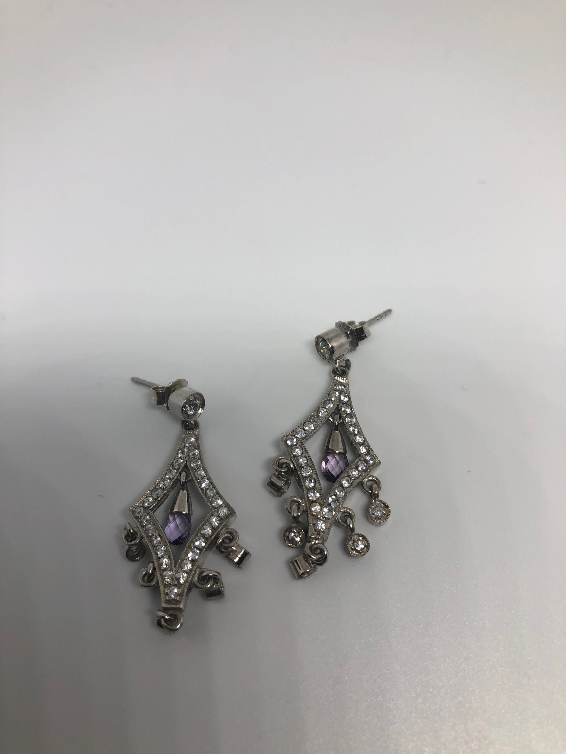 Vintage Handmade 925 Sterling Silver Amethyst Earrings