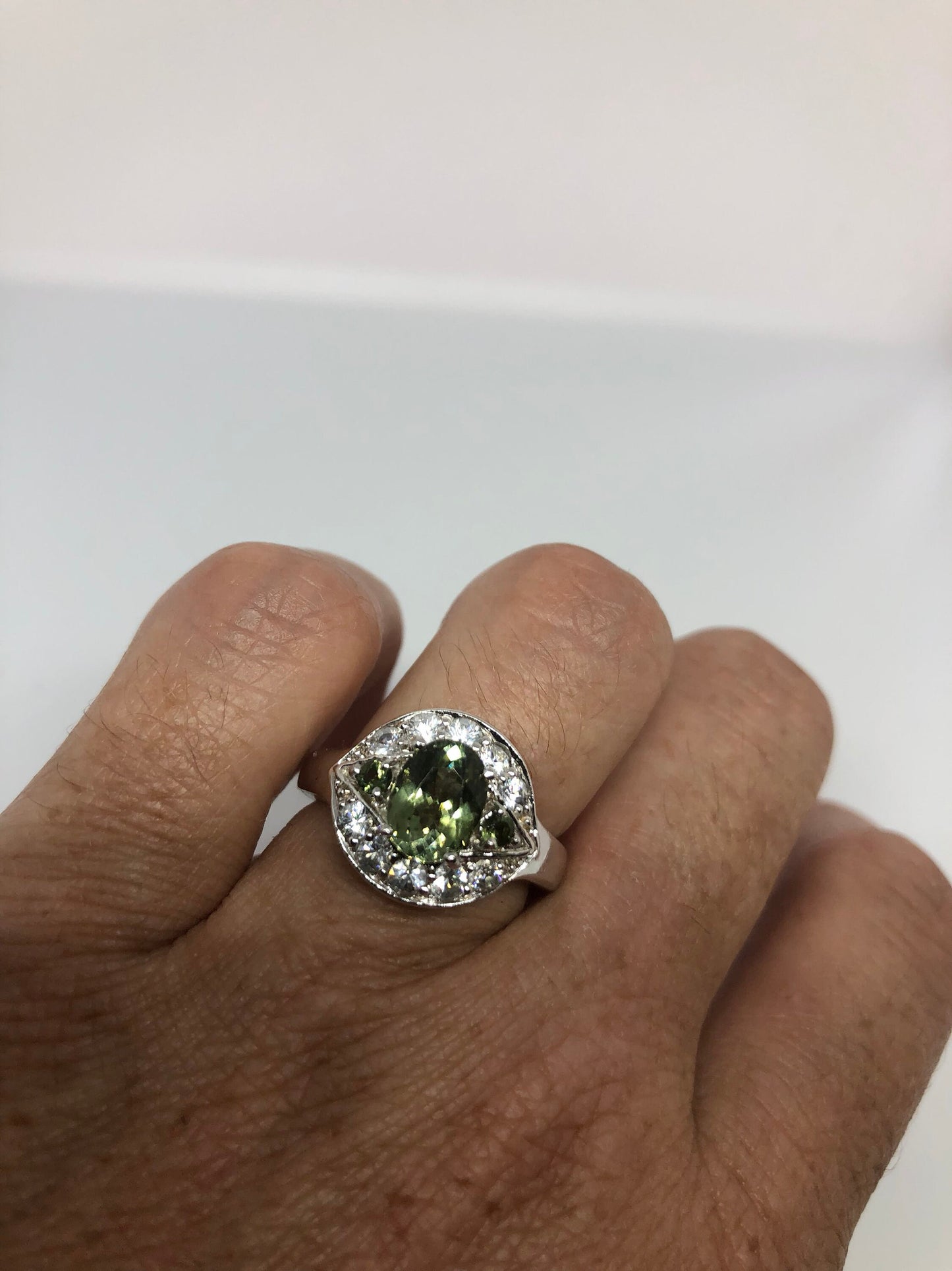 Vintage Green Peridot Setting 925 Sterling Silver Ring