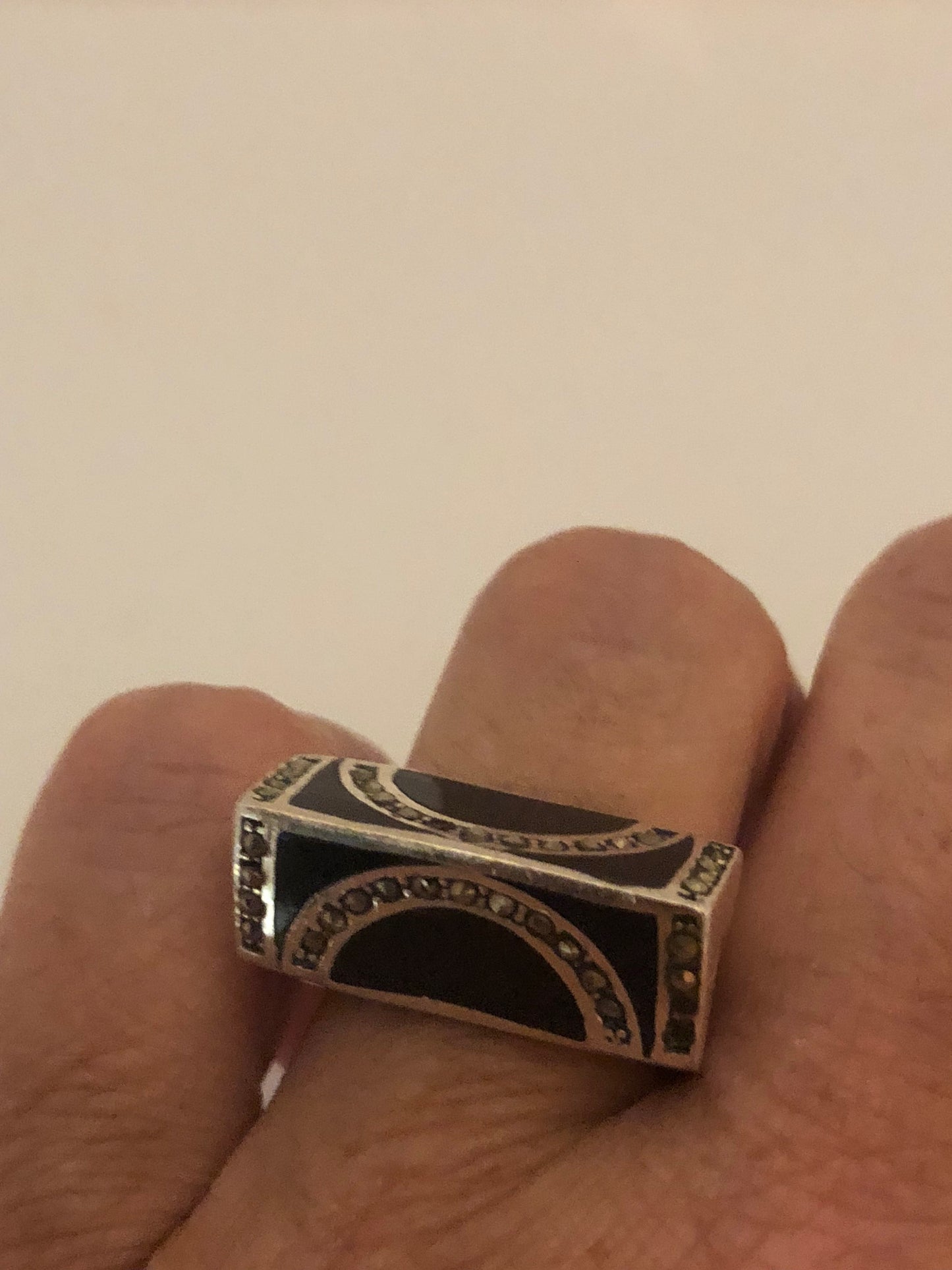 Vintage Genuine Black Onyx Silver Marcasite Ring