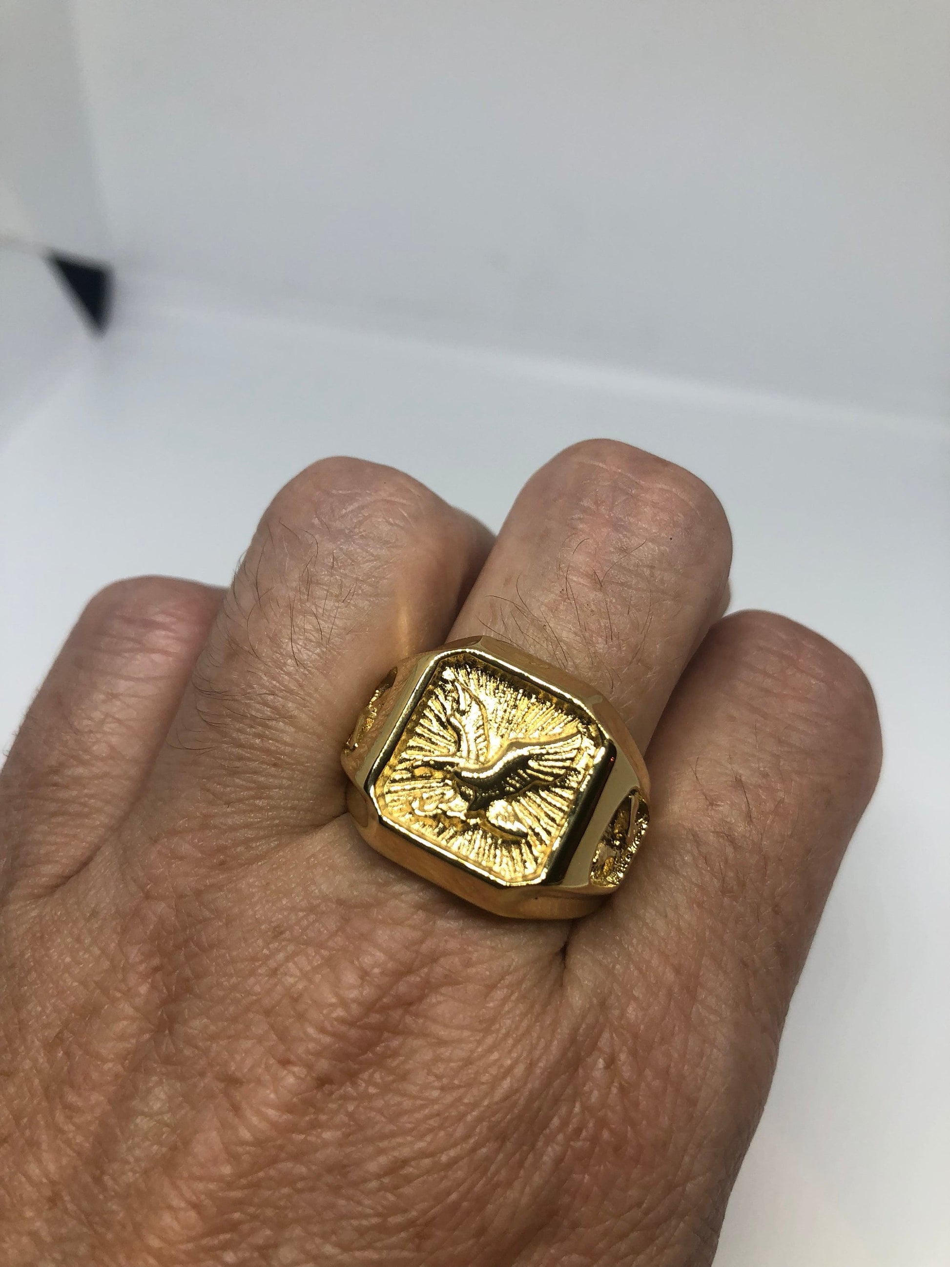 Vintage American Eagle Golden Stainless Steel Mens Ring