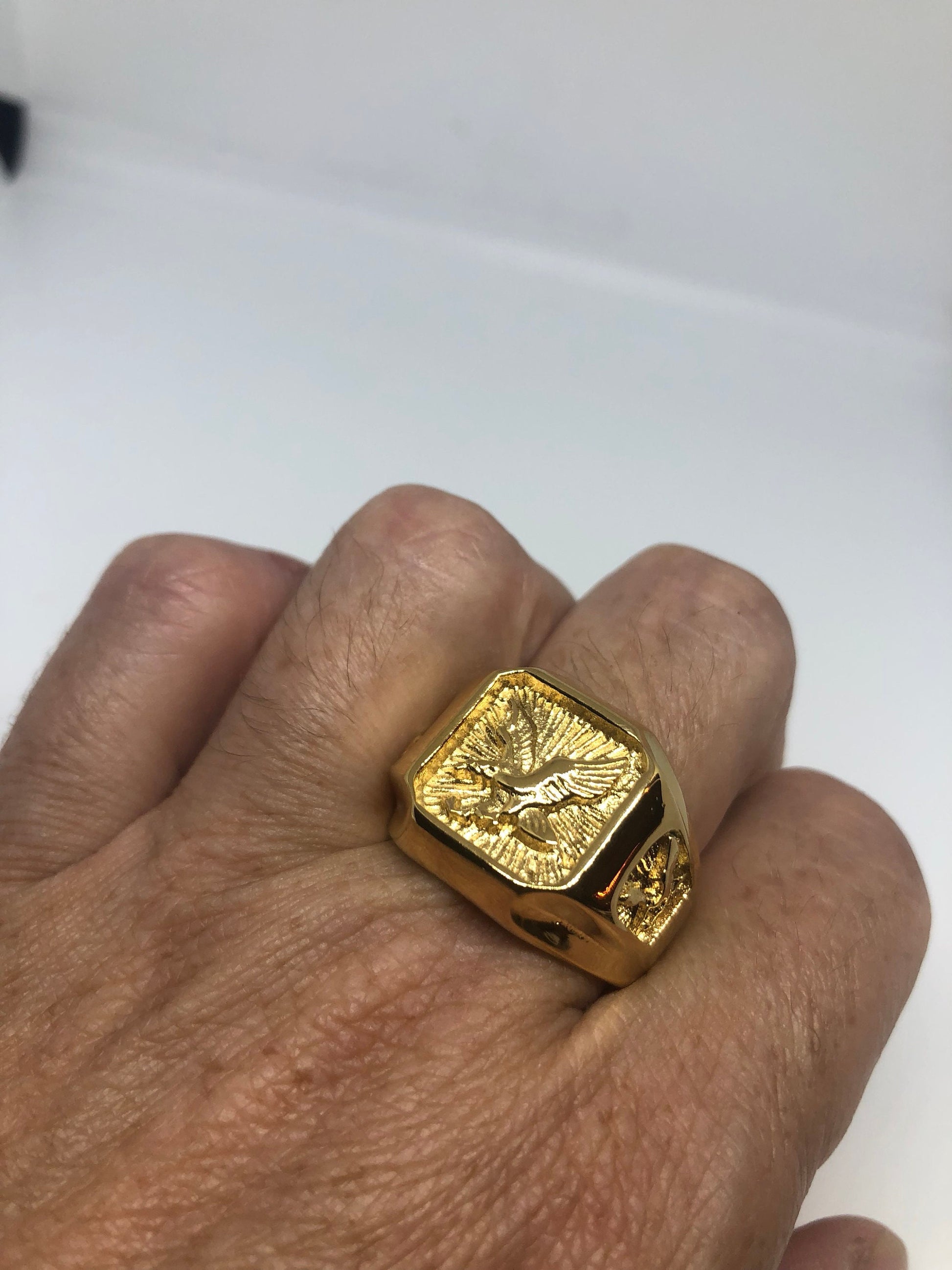 Vintage American Eagle Golden Stainless Steel Mens Ring