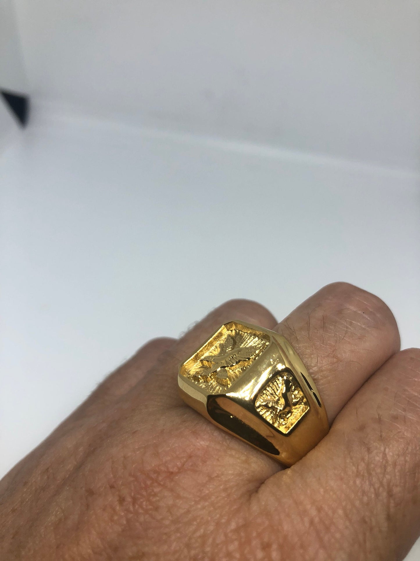 Vintage American Eagle Golden Stainless Steel Mens Ring