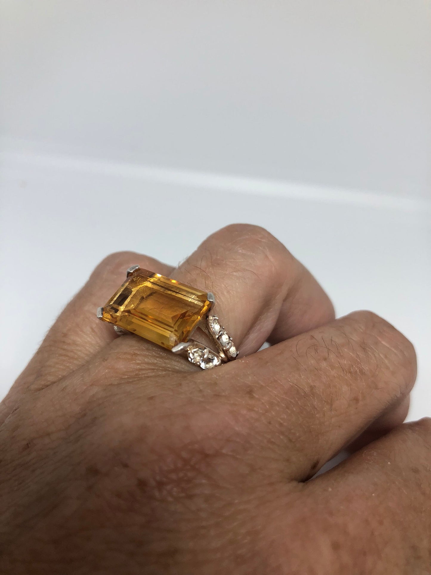 Vintage Handmade Golden Genuine Citrine 925 Sterling Silver Gothic Ring