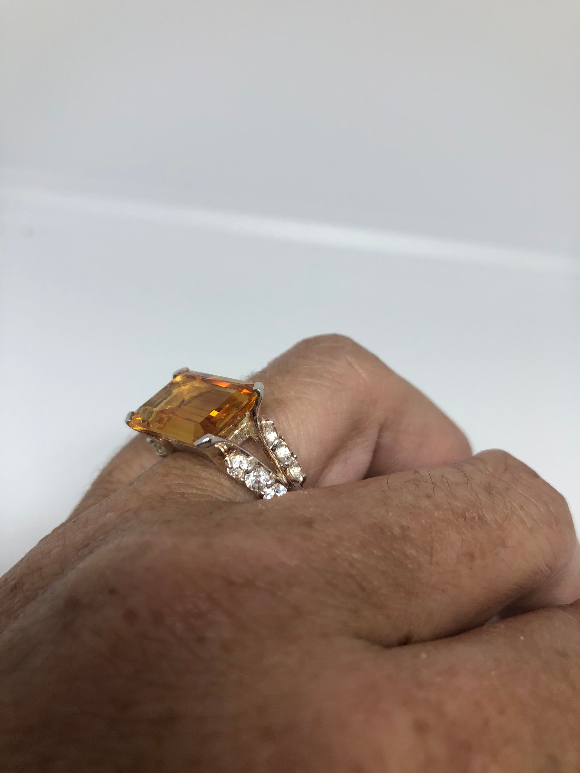 Vintage Handmade Golden Genuine Citrine 925 Sterling Silver Gothic Ring