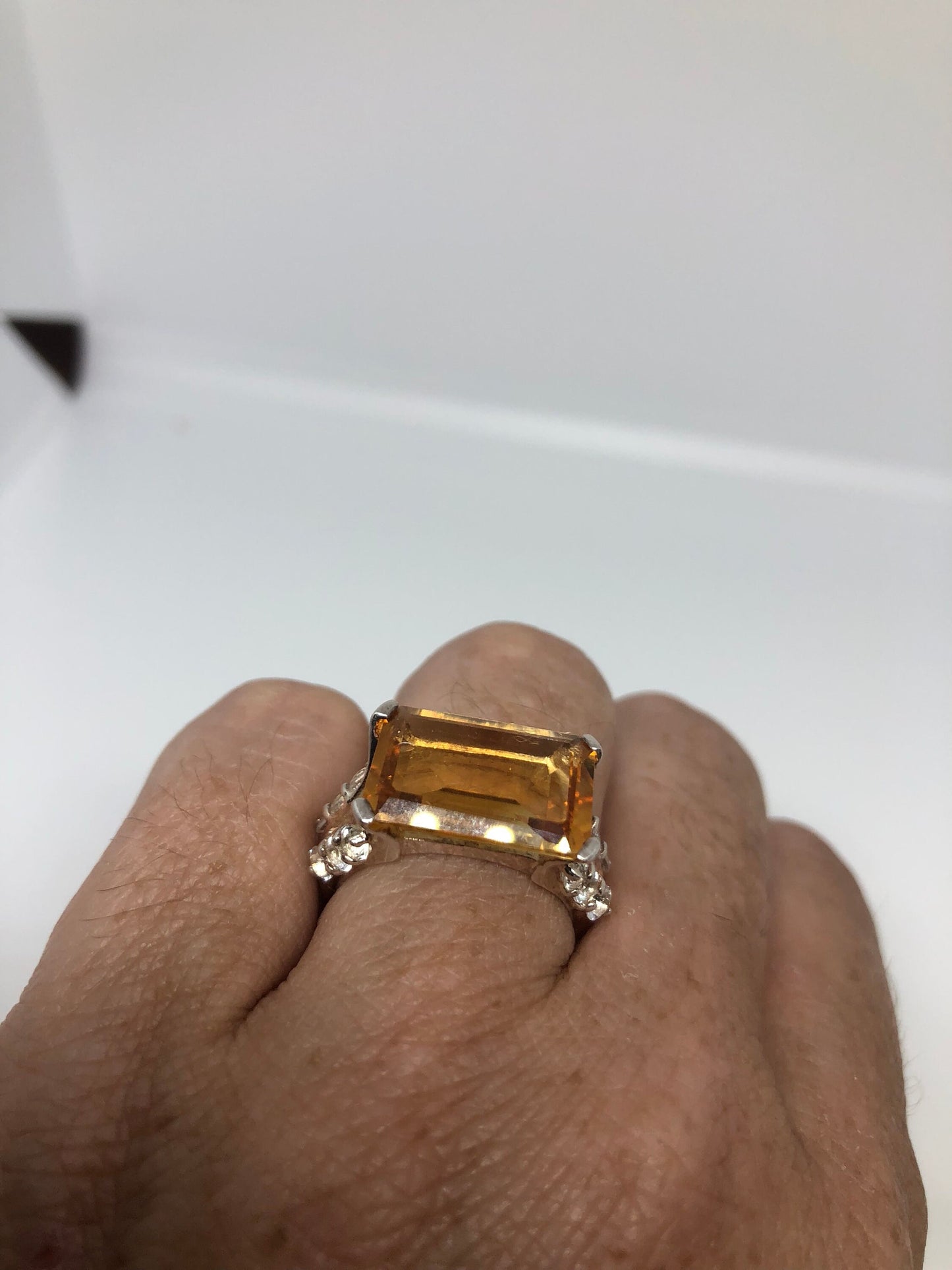 Vintage Handmade Golden Genuine Citrine 925 Sterling Silver Gothic Ring