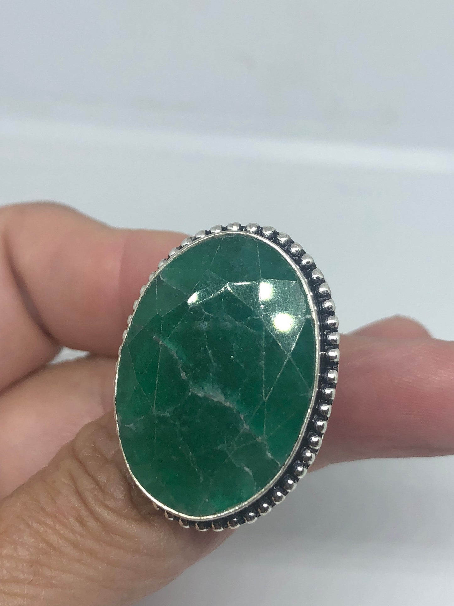 Vintage Green Raw Emerald Silver Bronze Statement Boho Ring