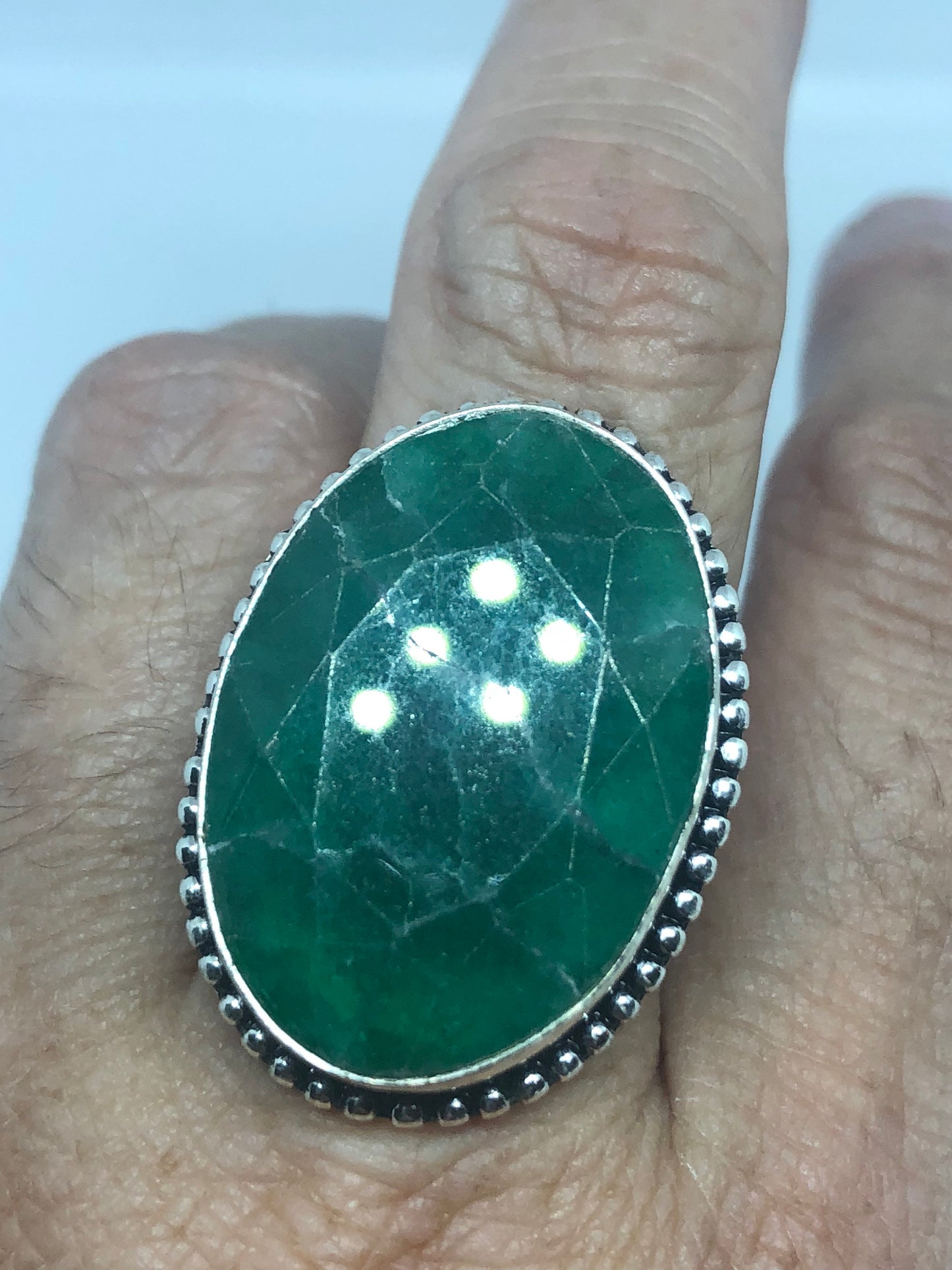 Vintage Green Raw Emerald Silver Bronze Statement Boho Ring