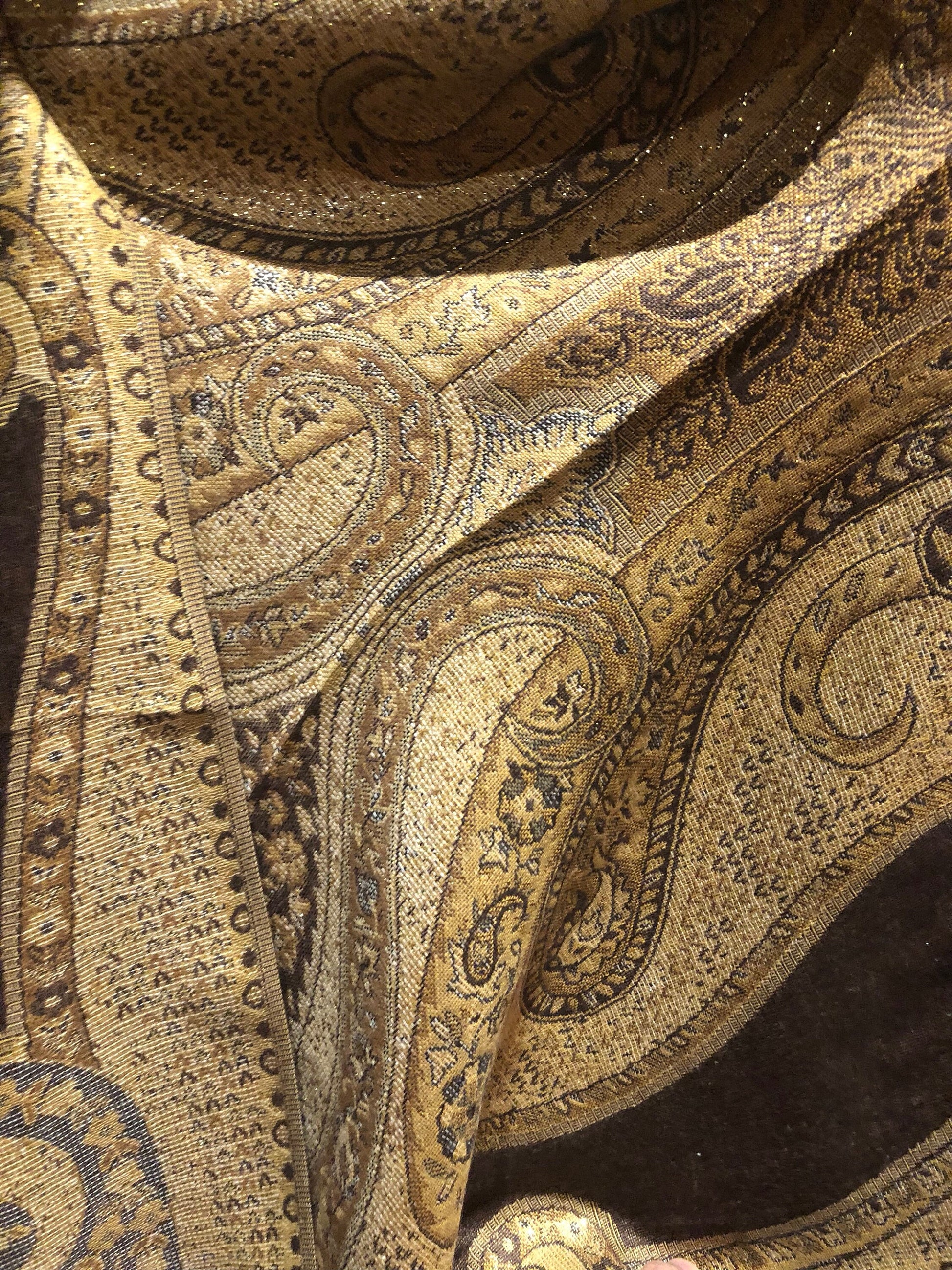 Vintage Choclate Brown Metallic Paisley Brocade Pashmina Scarf Wrap Shawl