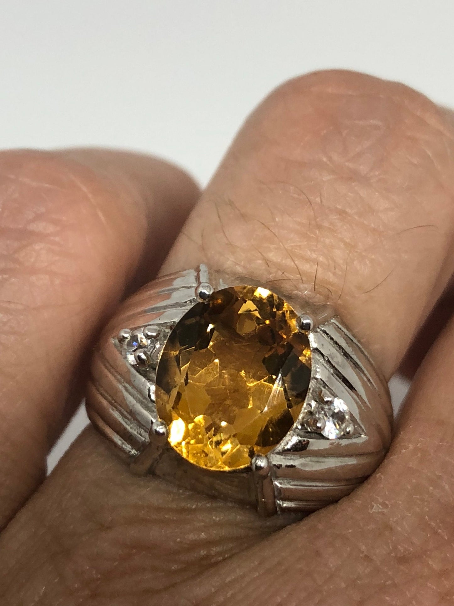 Vintage Handmade Golden Genuine Citrine 925 Sterling Silver Gothic Ring