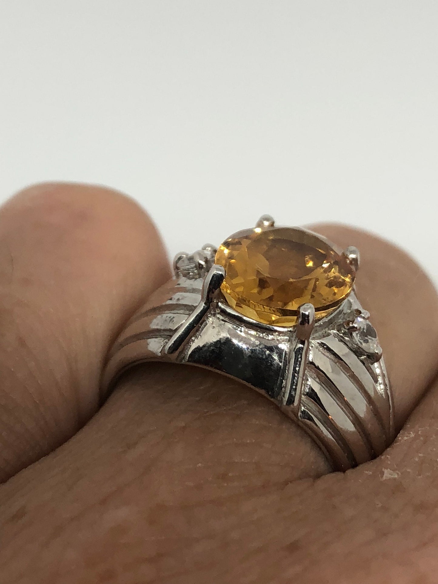 Vintage Handmade Golden Genuine Citrine 925 Sterling Silver Gothic Ring