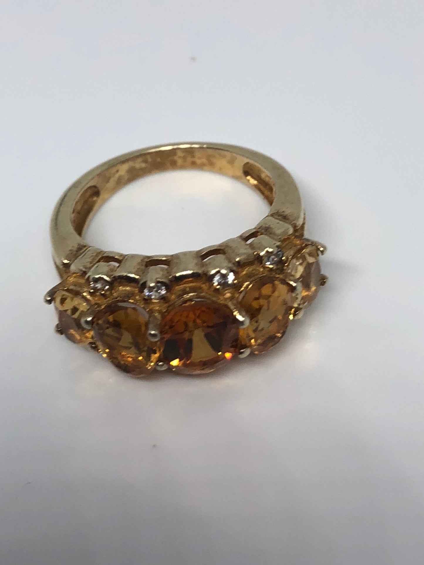 Vintage Handmade Golden Genuine Citrine Gold 925 Sterling Silver Gothic Ring