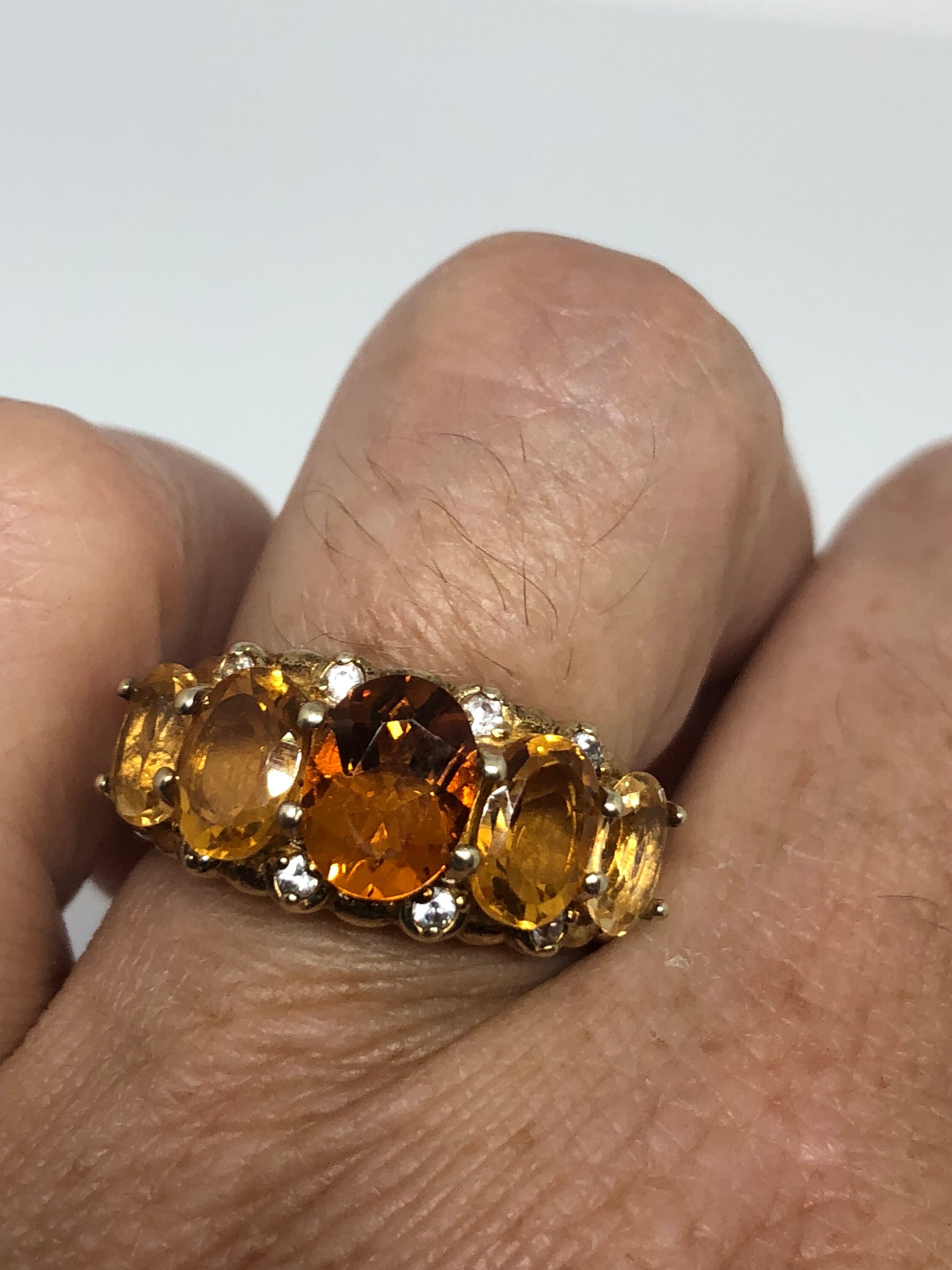 Vintage Handmade Golden Genuine Citrine Gold 925 Sterling Silver Gothic Ring