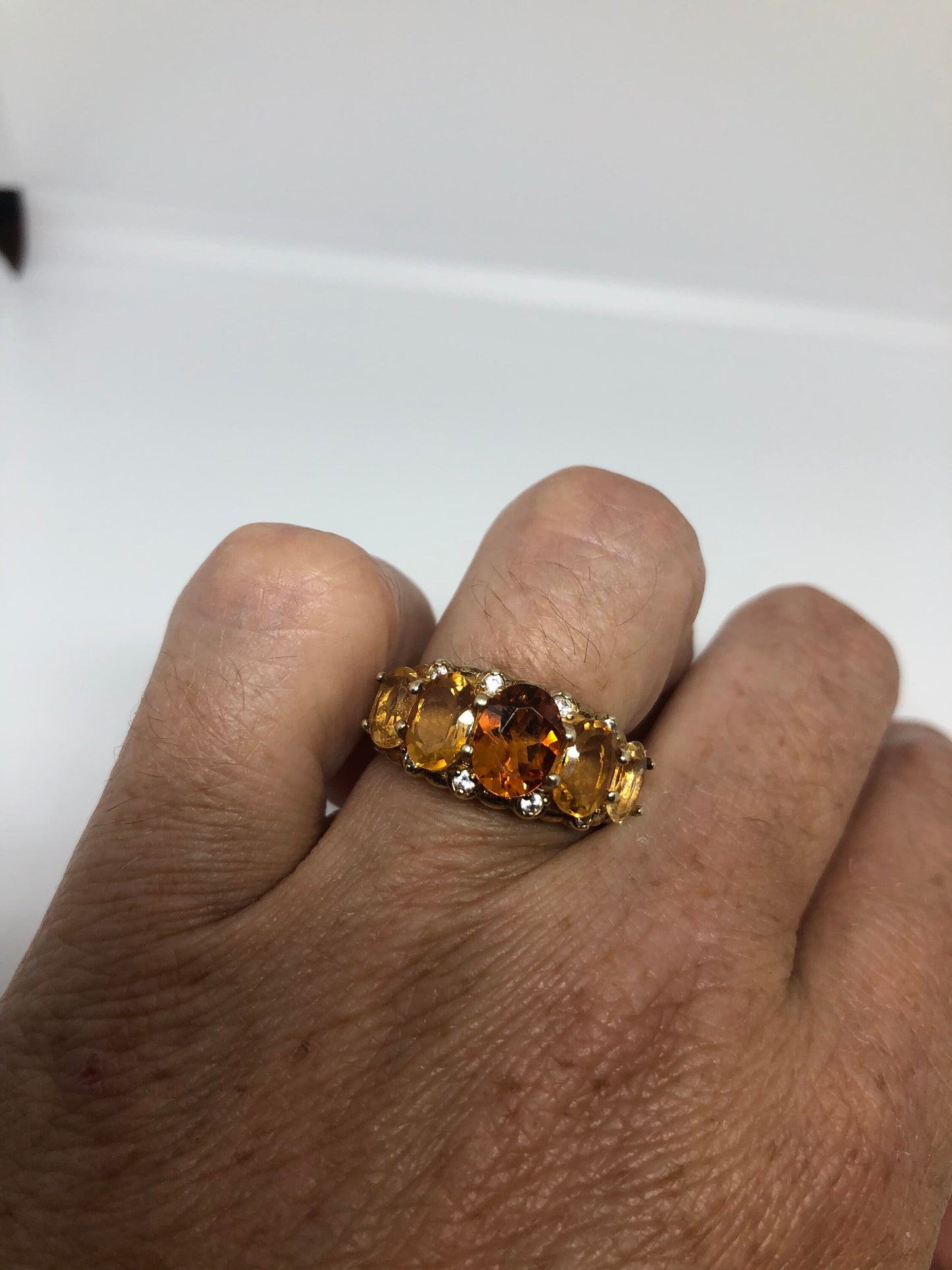 Vintage Handmade Golden Genuine Citrine Gold 925 Sterling Silver Gothic Ring