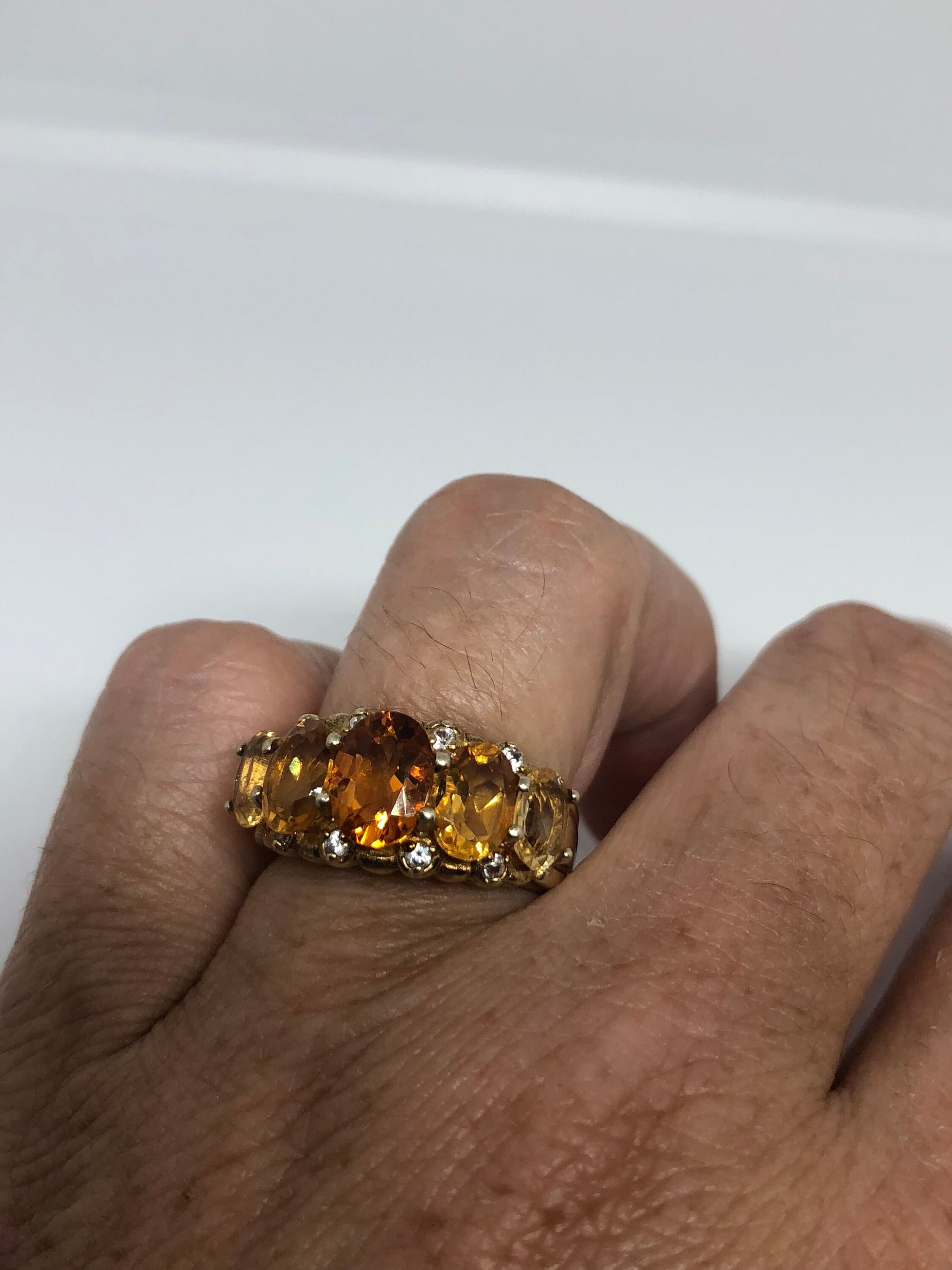 Vintage Handmade Golden Genuine Citrine Gold 925 Sterling Silver Gothic Ring