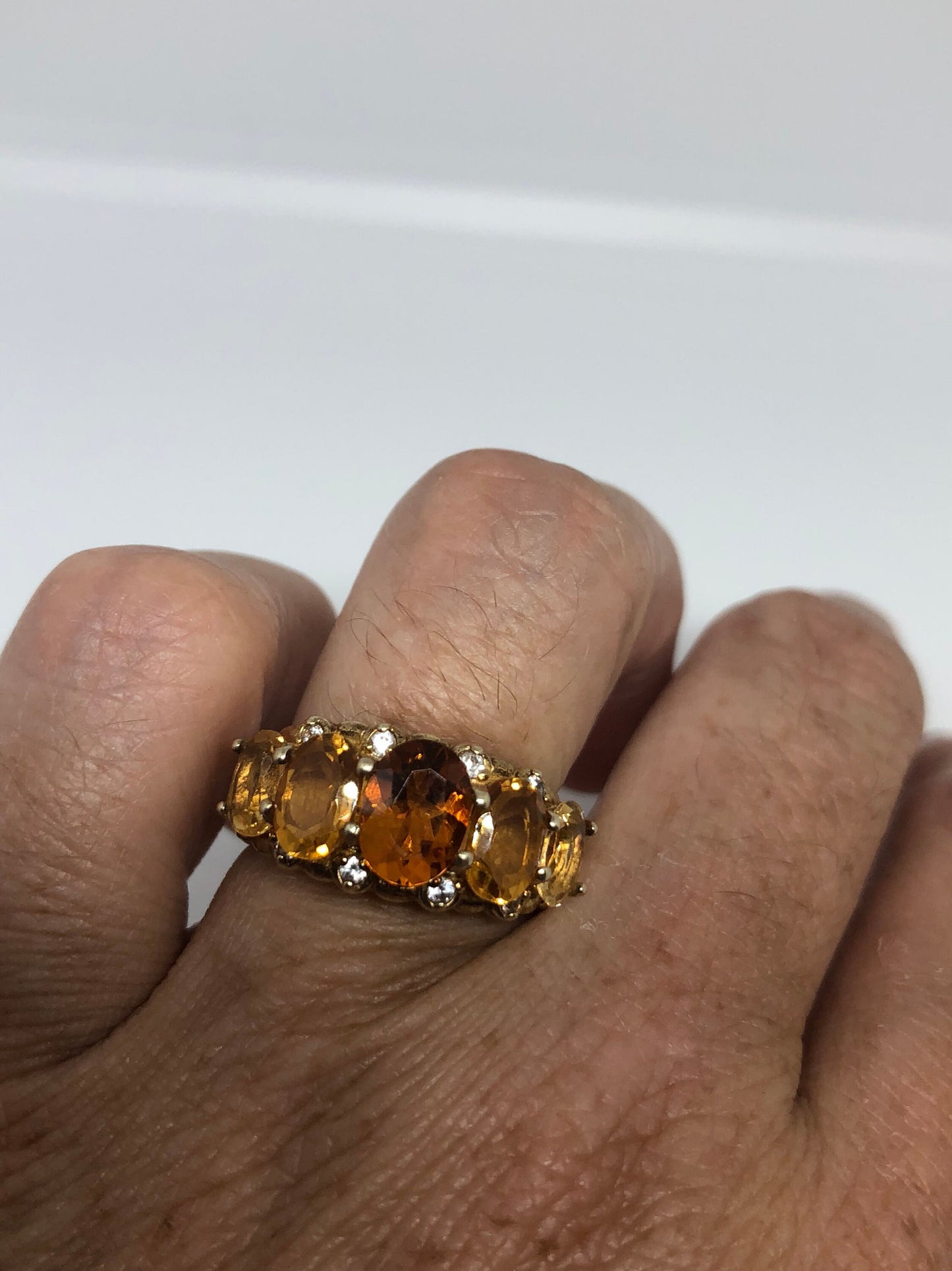 Vintage Handmade Golden Genuine Citrine Gold 925 Sterling Silver Gothic Ring