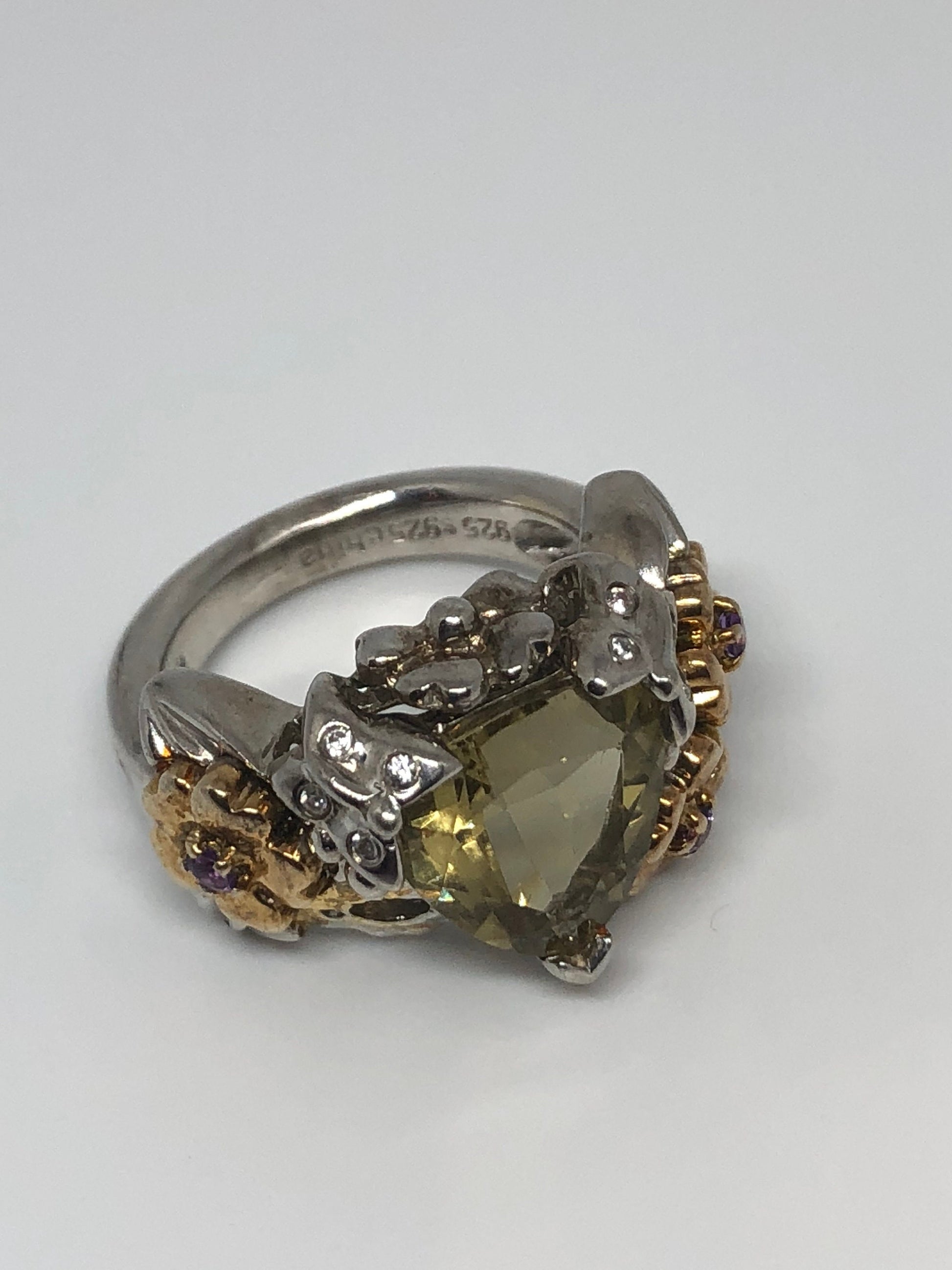 Vintage Handmade Golden Lemon Genuine Citrine 925 Sterling Silver Gothic Ring