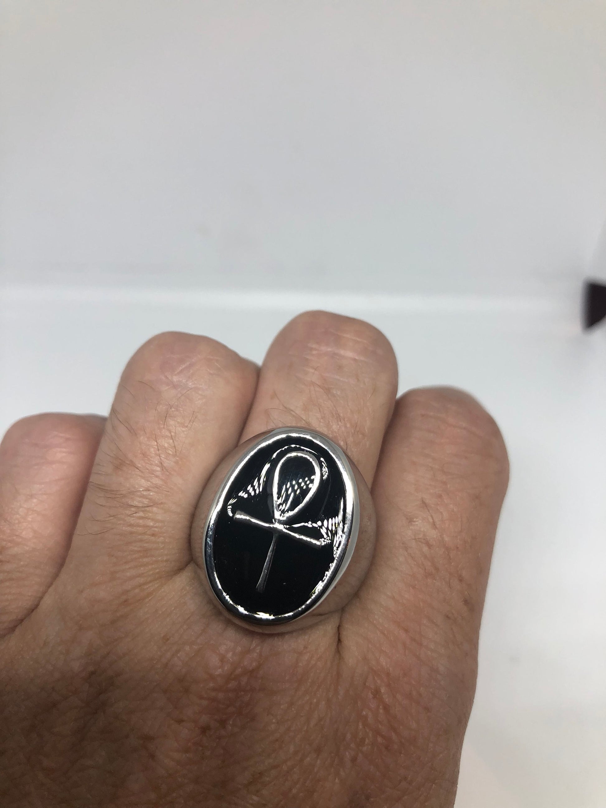 Vintage Stainless Steel Gothic Egyptian Ankh Mens Ring