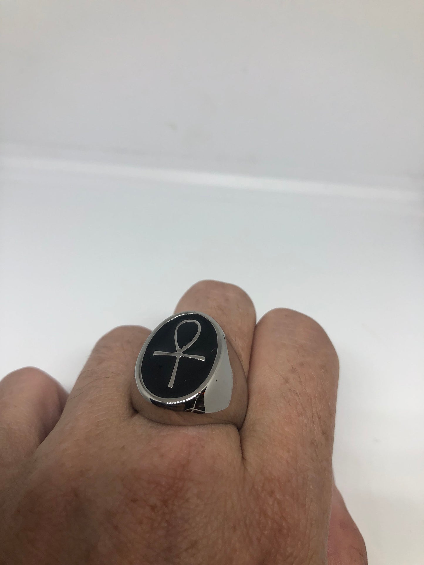 Vintage Stainless Steel Gothic Egyptian Ankh Mens Ring