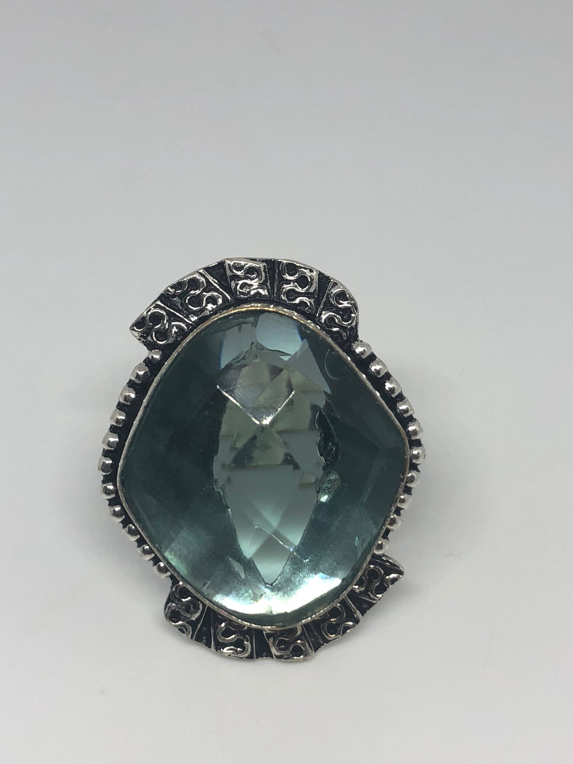 Vintage Aqua Vintage Art Glass Ring Cocktail Statement