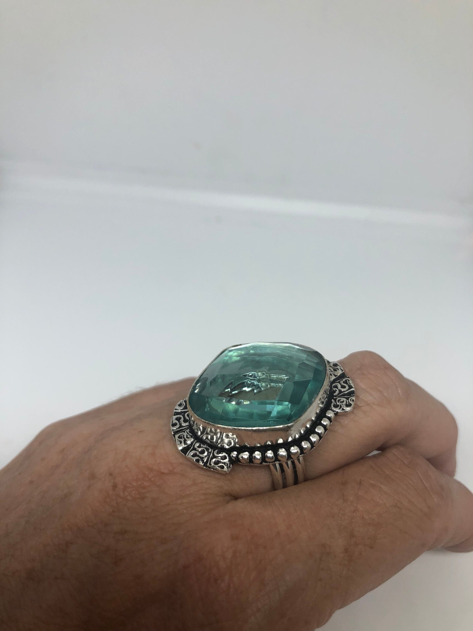 Vintage Aqua Vintage Art Glass Ring Cocktail Statement