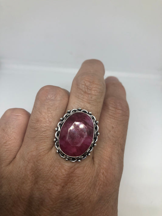 Vintage Handmade Raw Pink Ruby Silver Gothic Ring