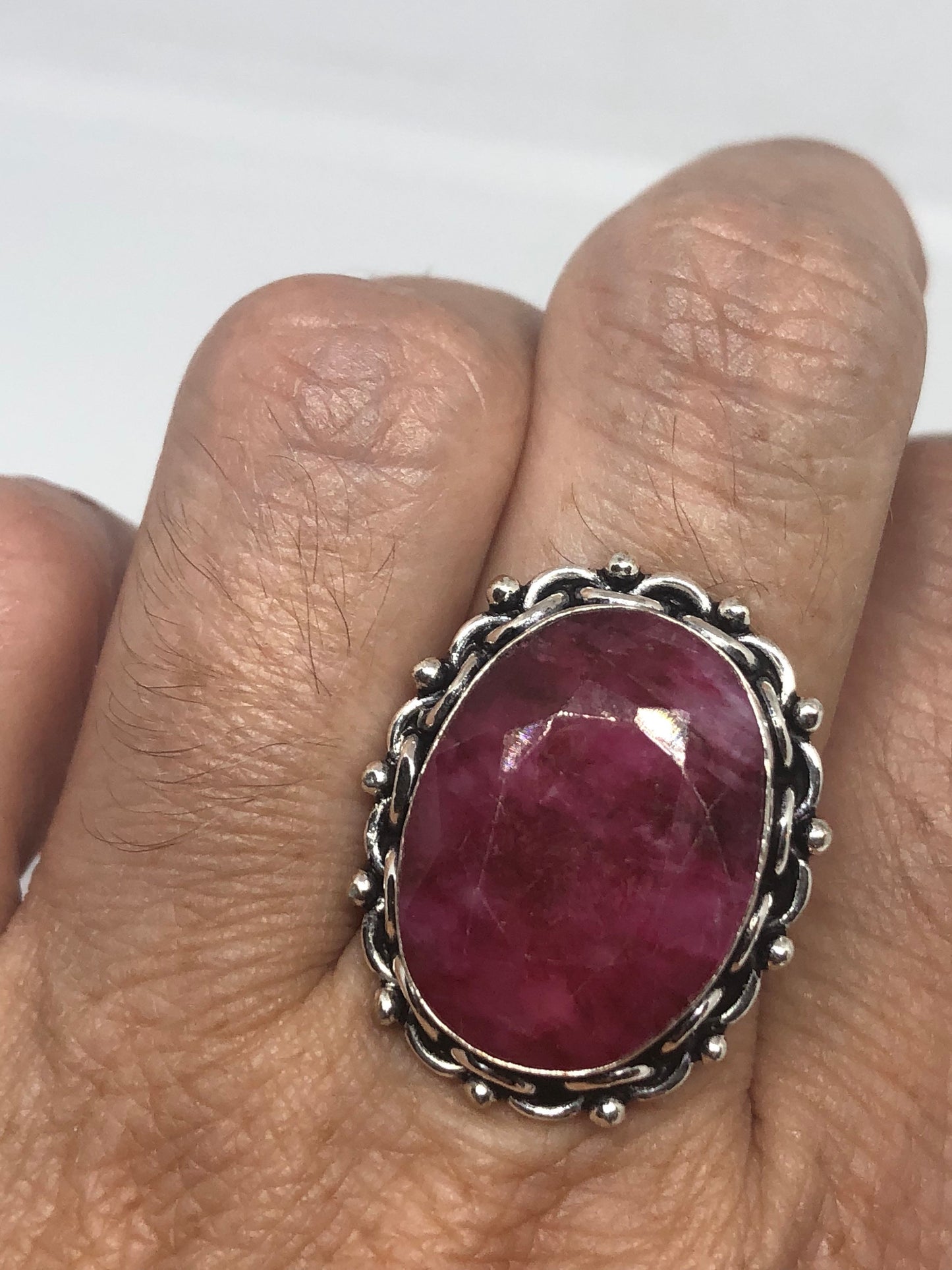 Vintage Handmade Raw Pink Ruby Silver Gothic Ring