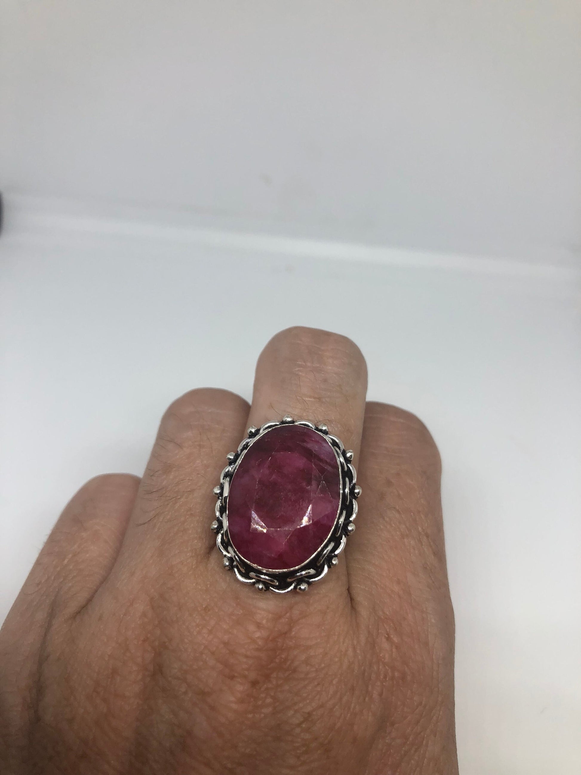 Vintage Handmade Raw Pink Ruby Silver Gothic Ring