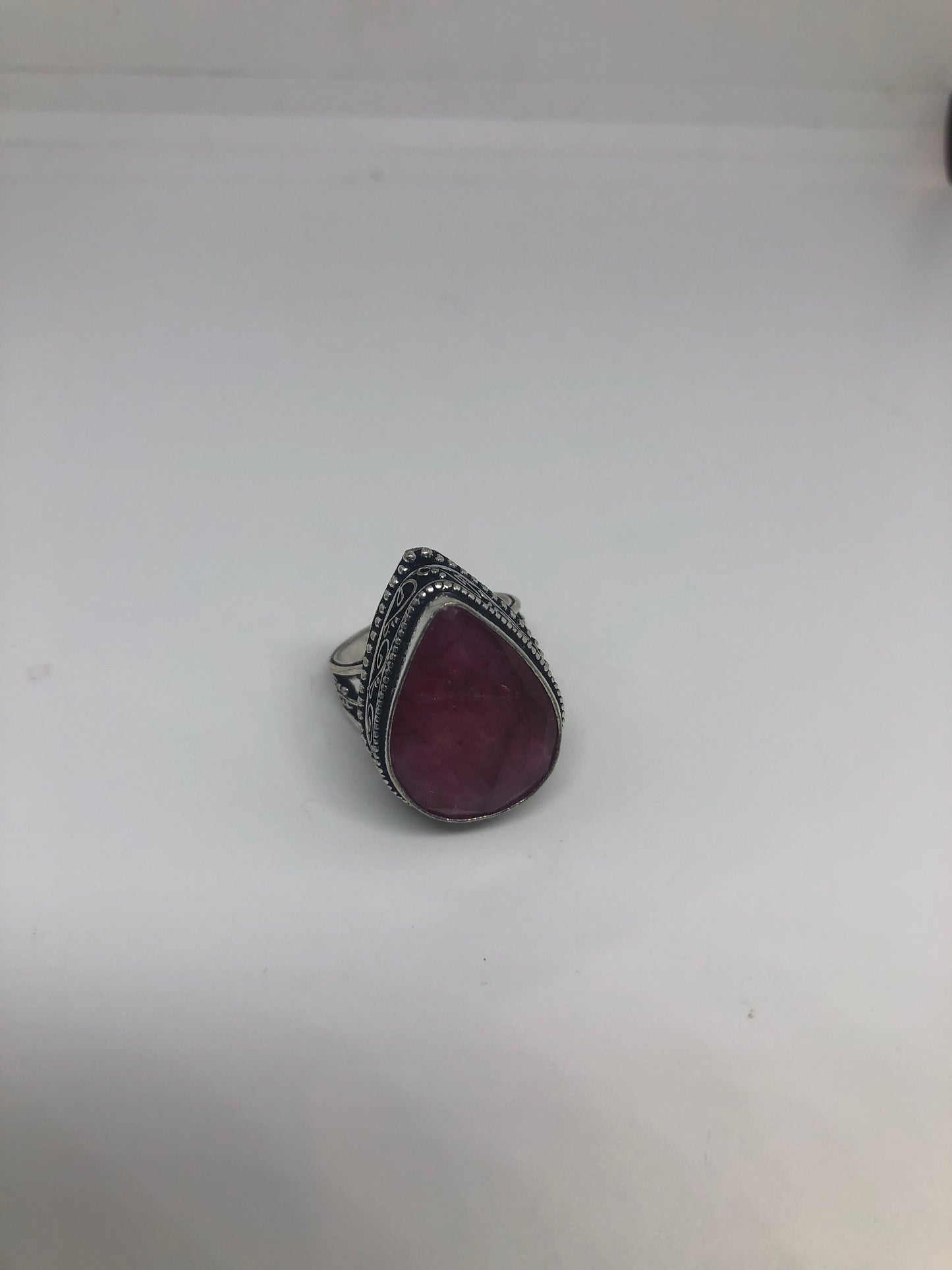 Vintage Handmade Raw Pink Ruby Silver Gothic Ring