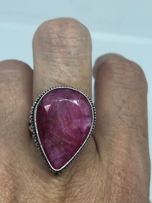 Vintage Handmade Raw Pink Ruby Silver Gothic Ring