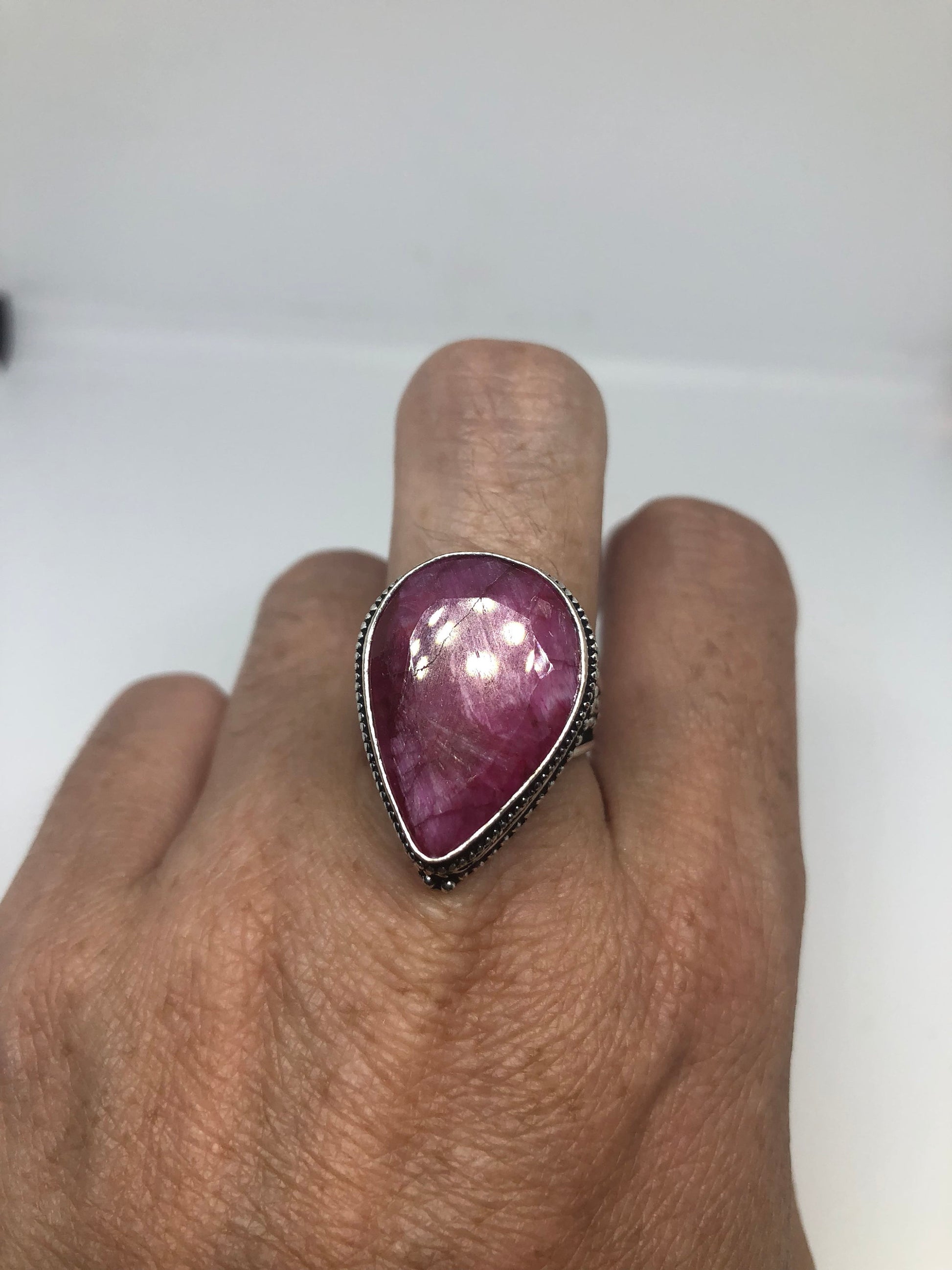 Vintage Handmade Raw Pink Ruby Silver Gothic Ring