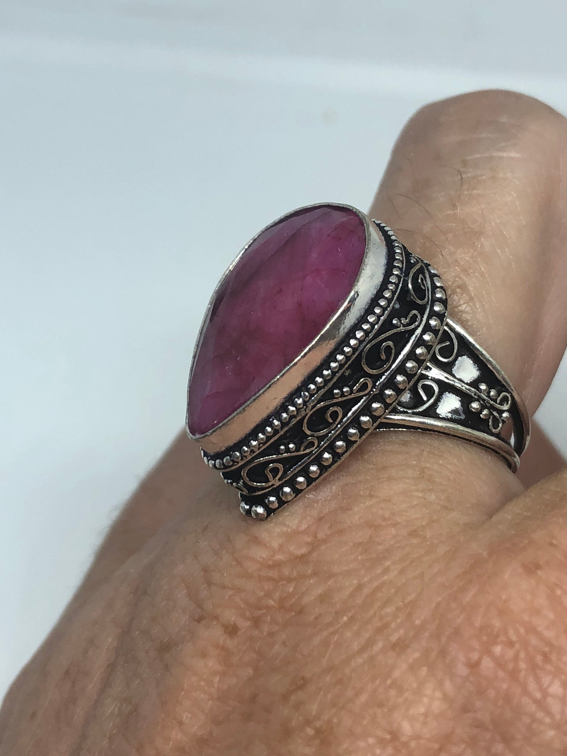 Vintage Handmade Raw Pink Ruby Silver Gothic Ring