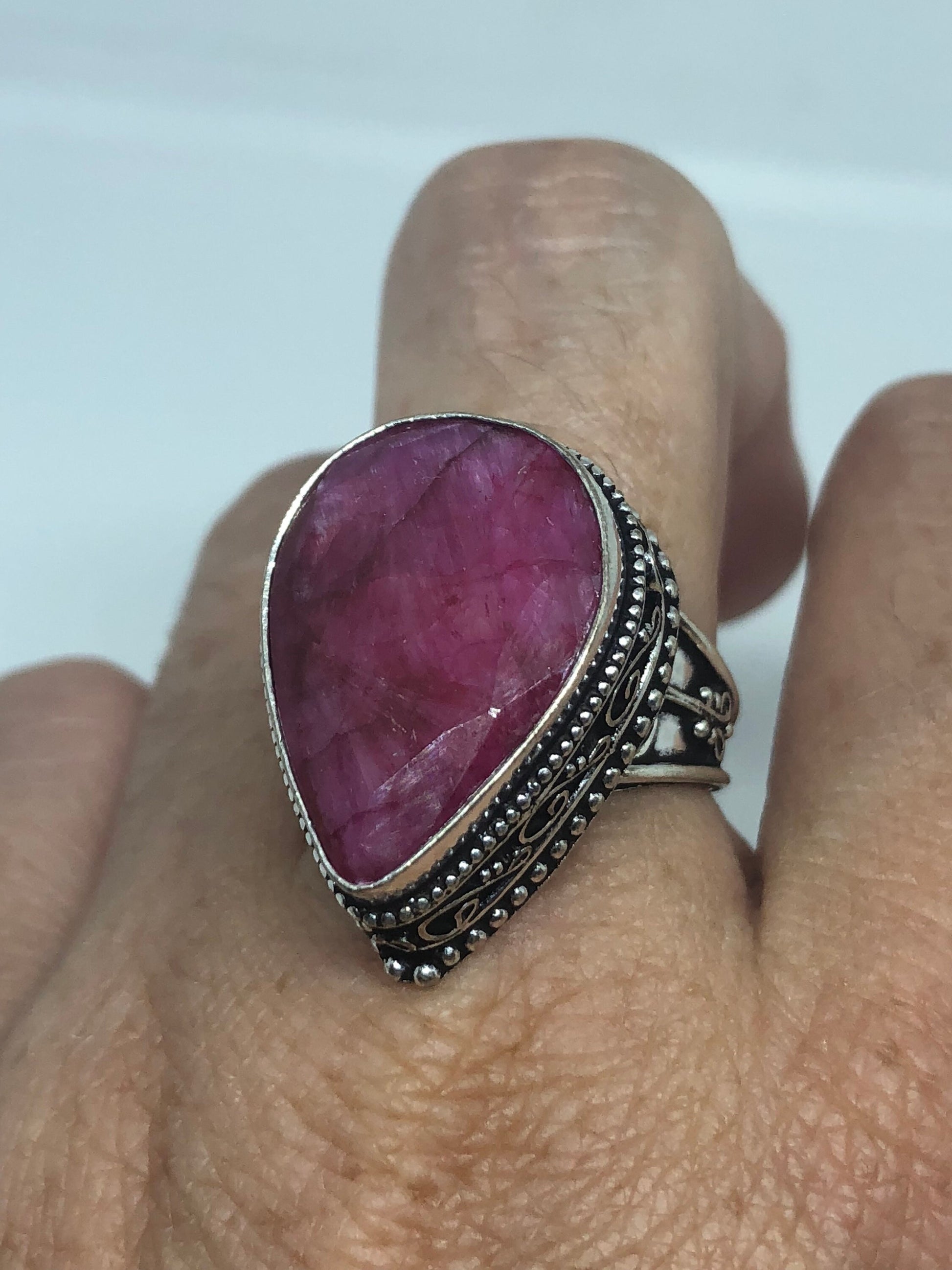 Vintage Handmade Raw Pink Ruby Silver Gothic Ring