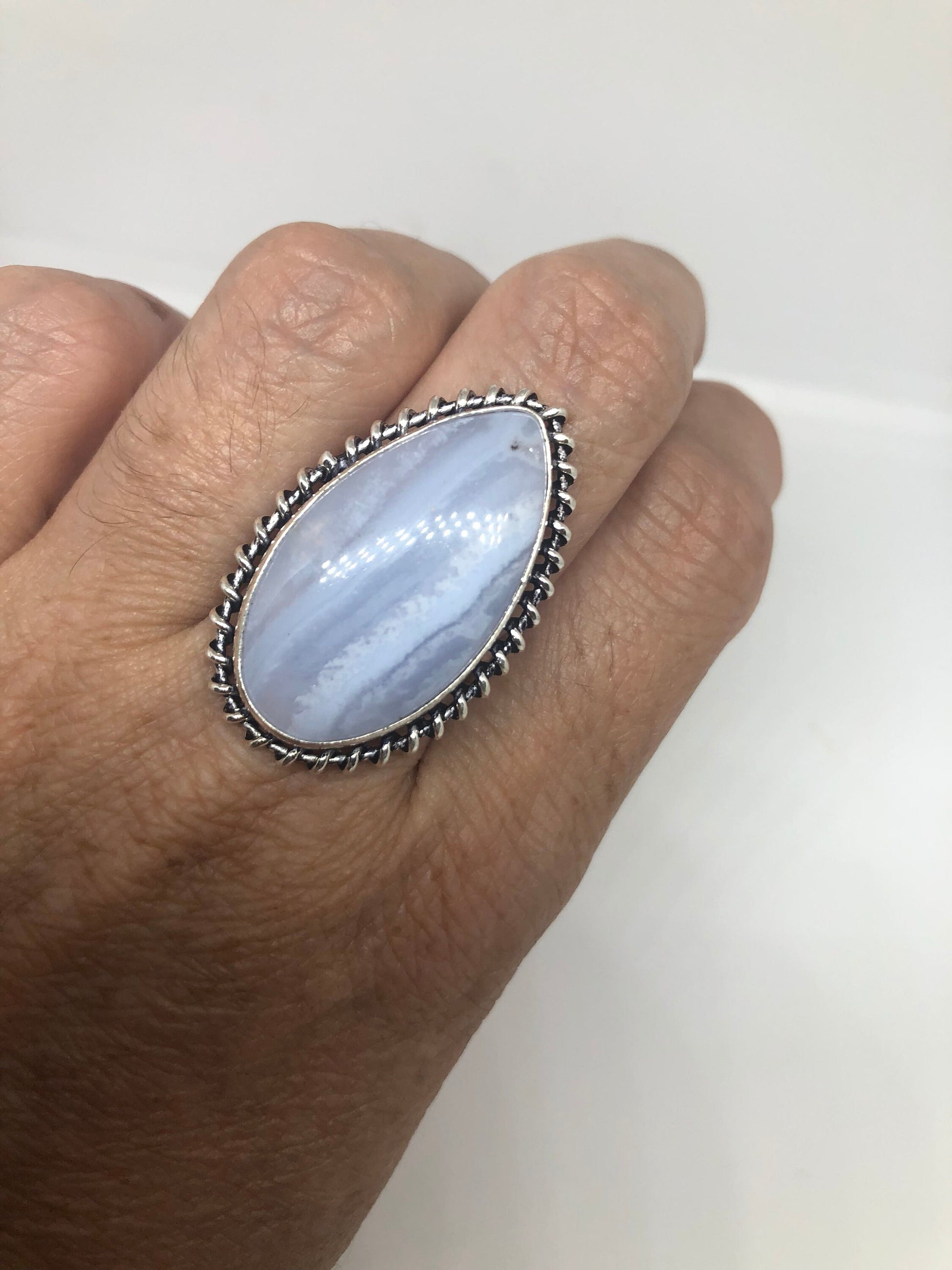 Vintage Genuine Blue Lace agate Silver Ring