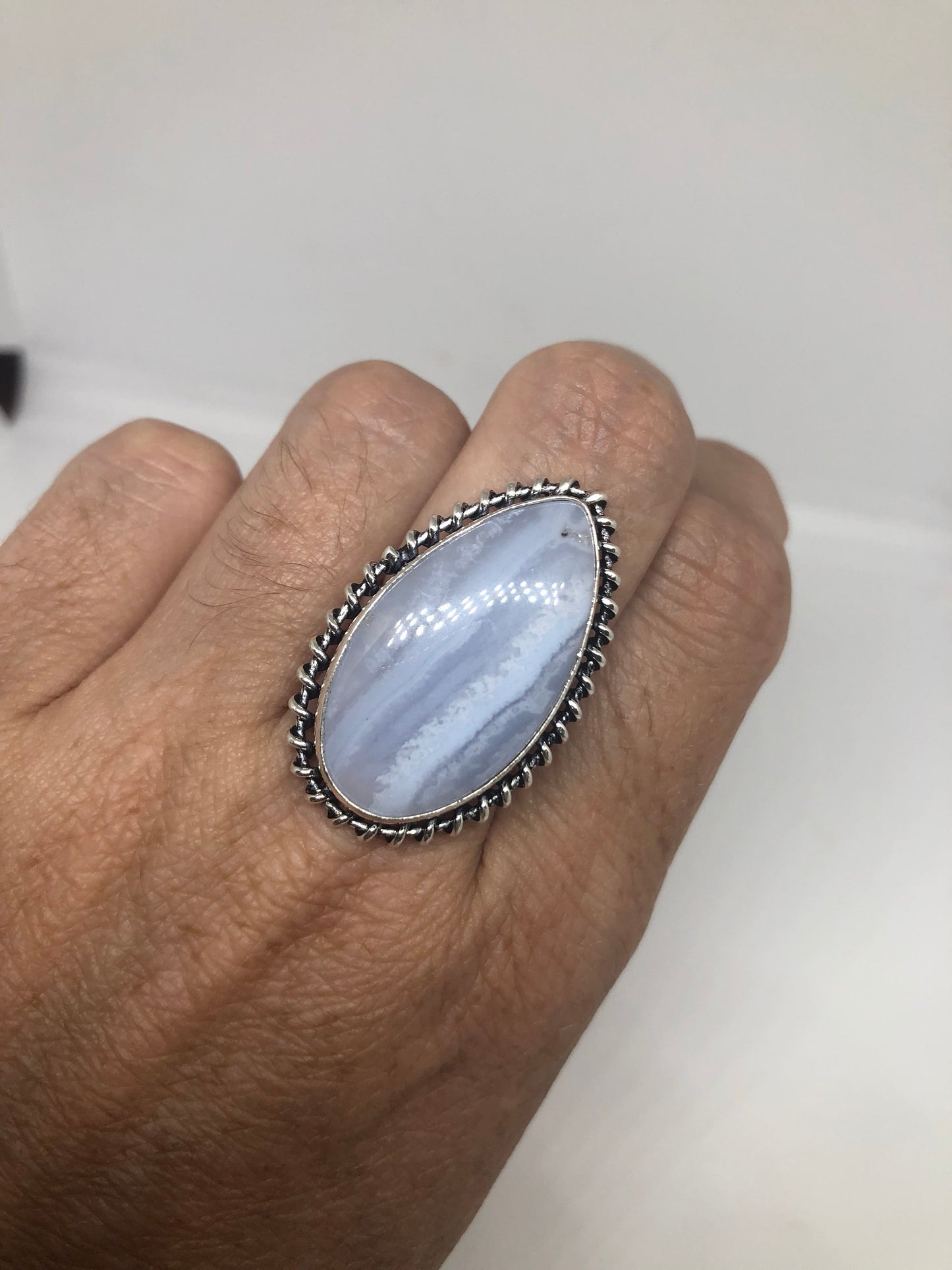Vintage Genuine Blue Lace agate Silver Ring