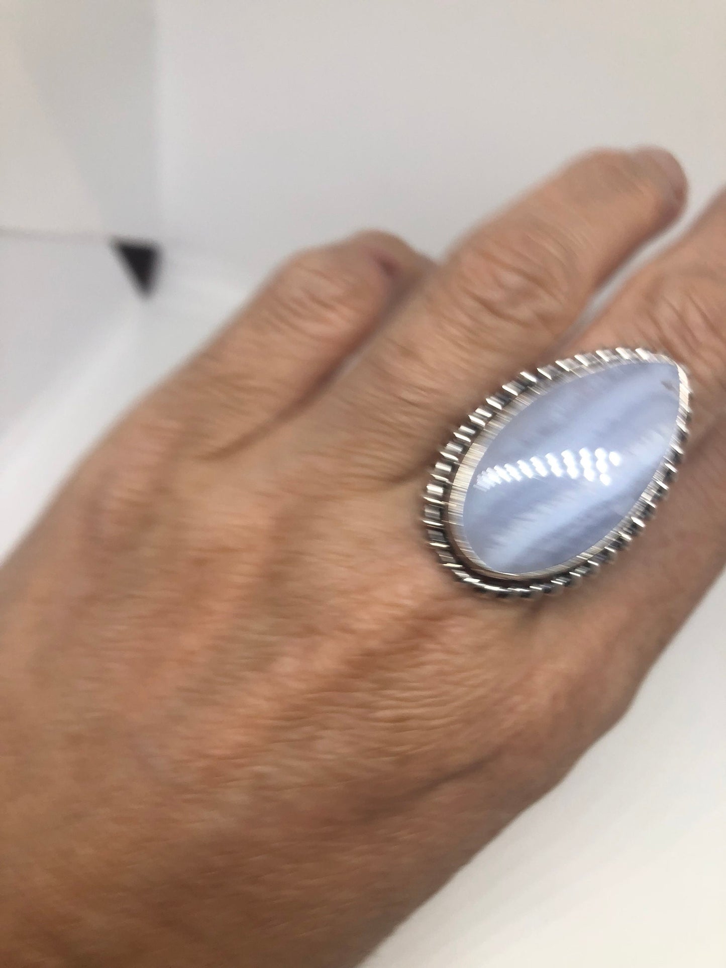Vintage Genuine Blue Lace agate Silver Ring