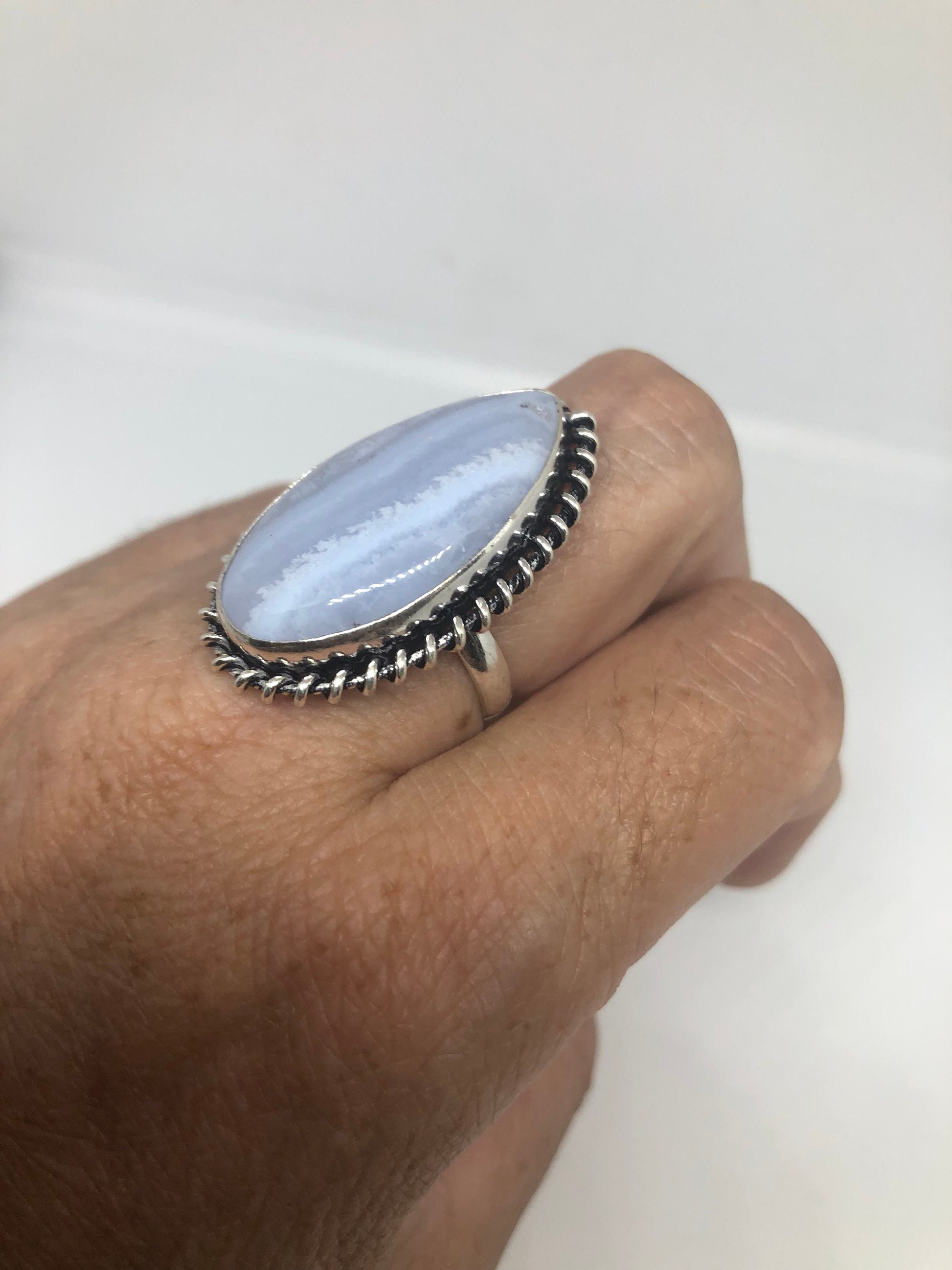 Vintage Genuine Blue Lace agate Silver Ring
