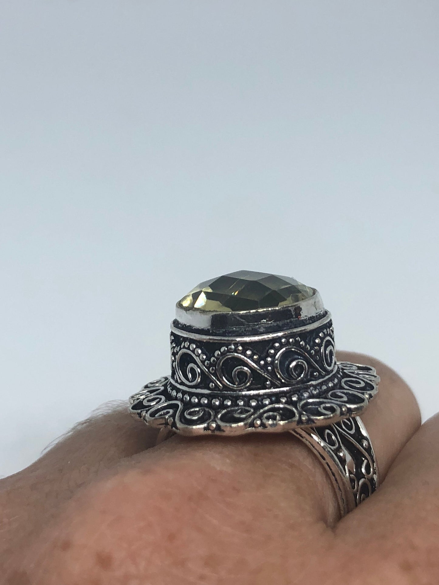 Vintage Genuine Citrine Silver Cocktail Ring