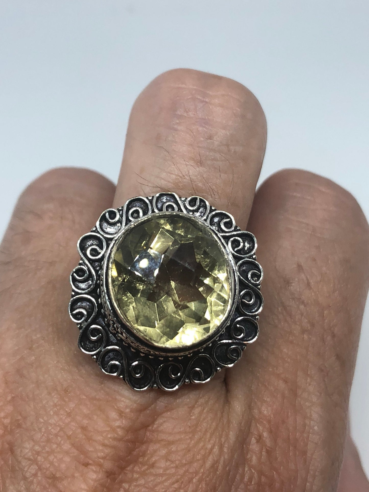 Vintage Genuine Citrine Silver Cocktail Ring