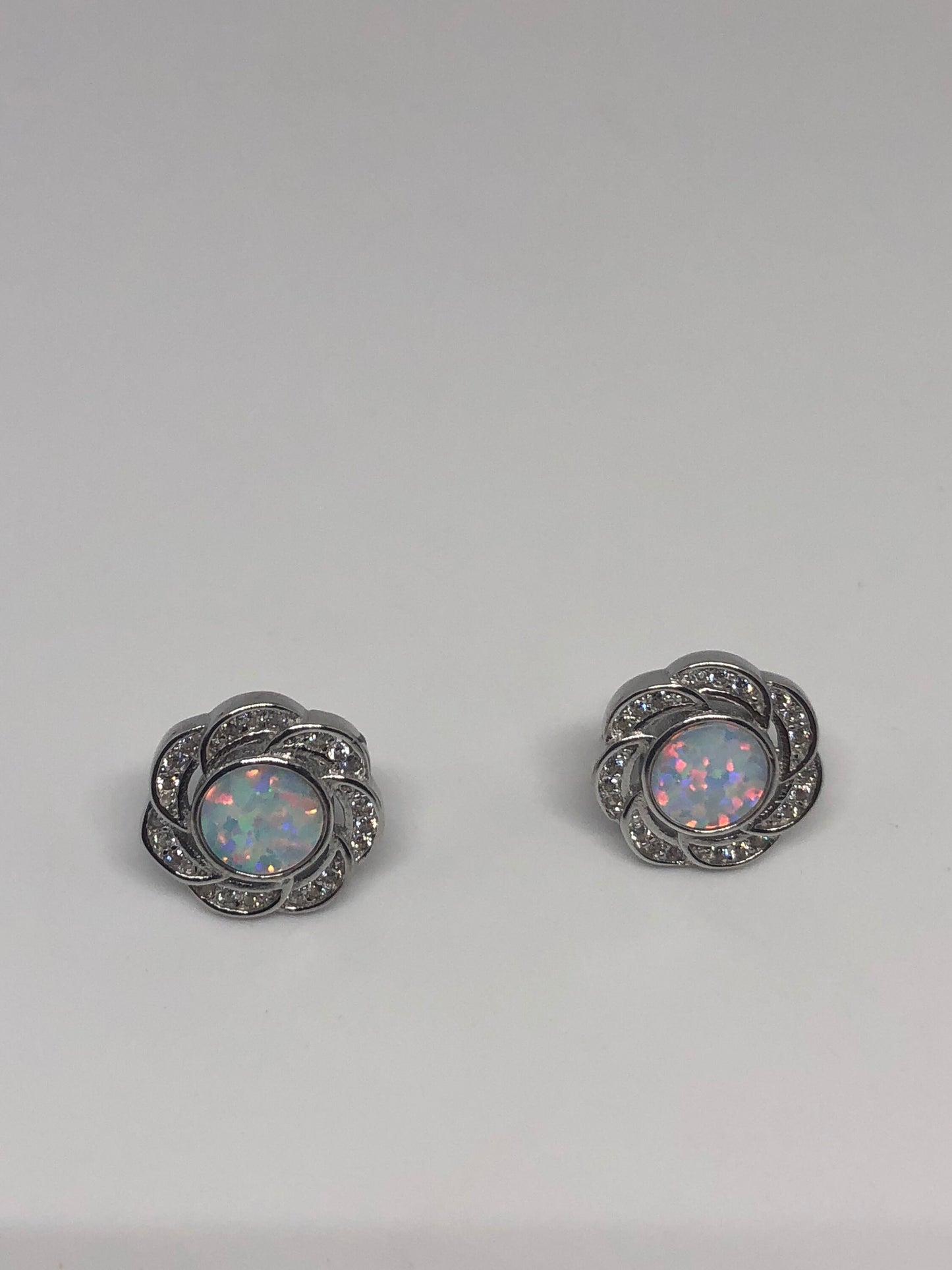 Vintage White Opal Earrings 925 Sterling Silver stud button