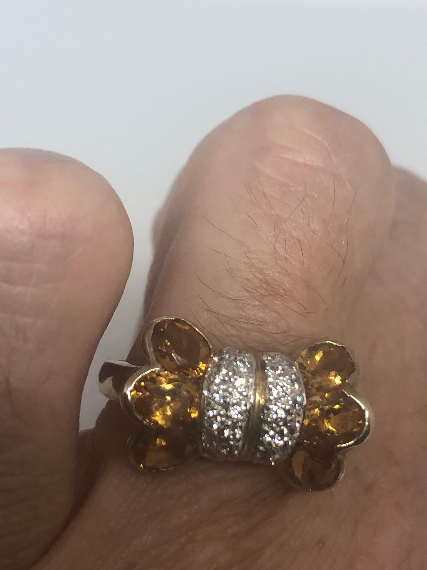 Vintage Handmade Golden Genuine Citrine 925 Sterling Silver Gothic Ring