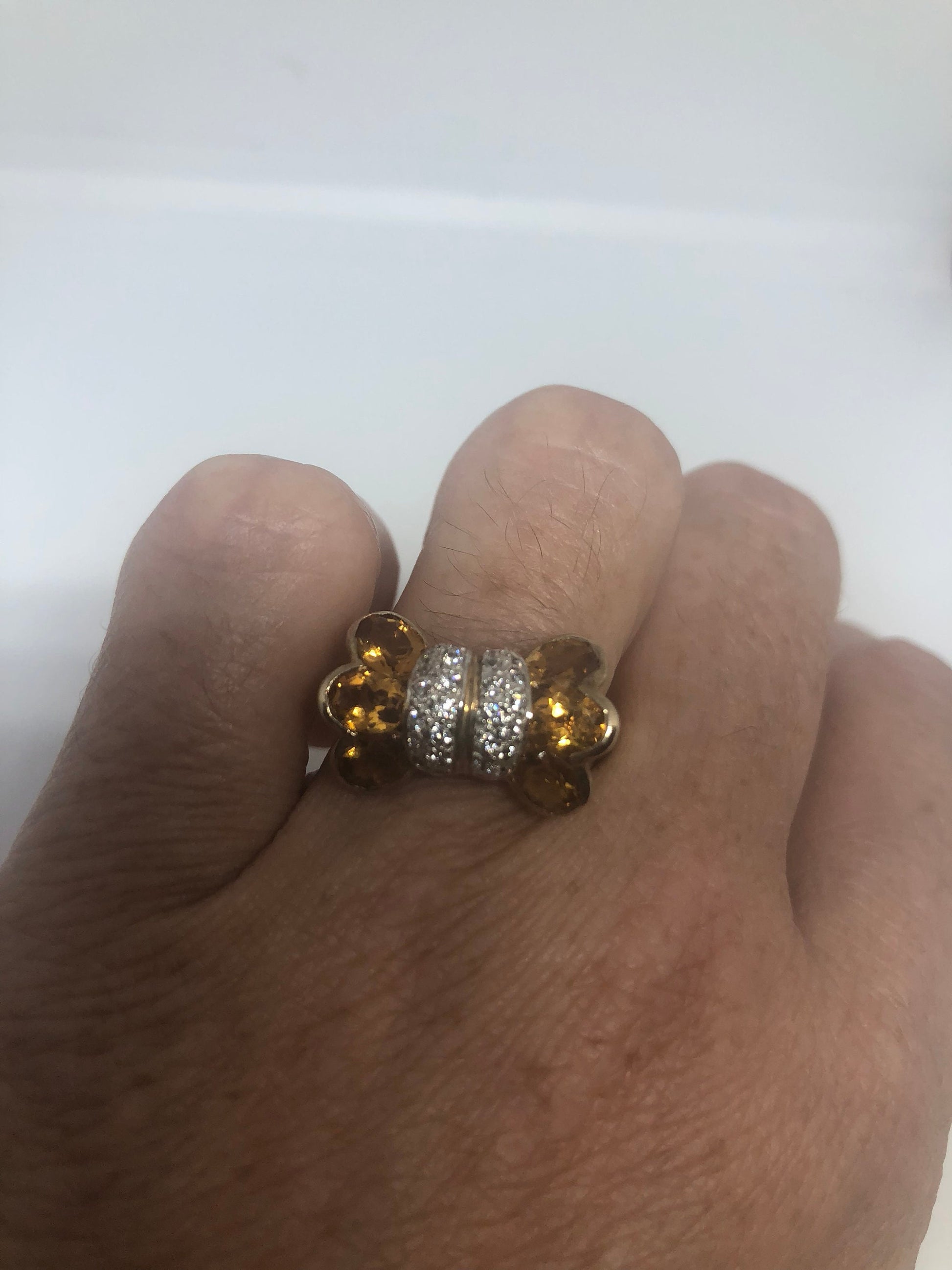 Vintage Handmade Golden Genuine Citrine 925 Sterling Silver Gothic Ring