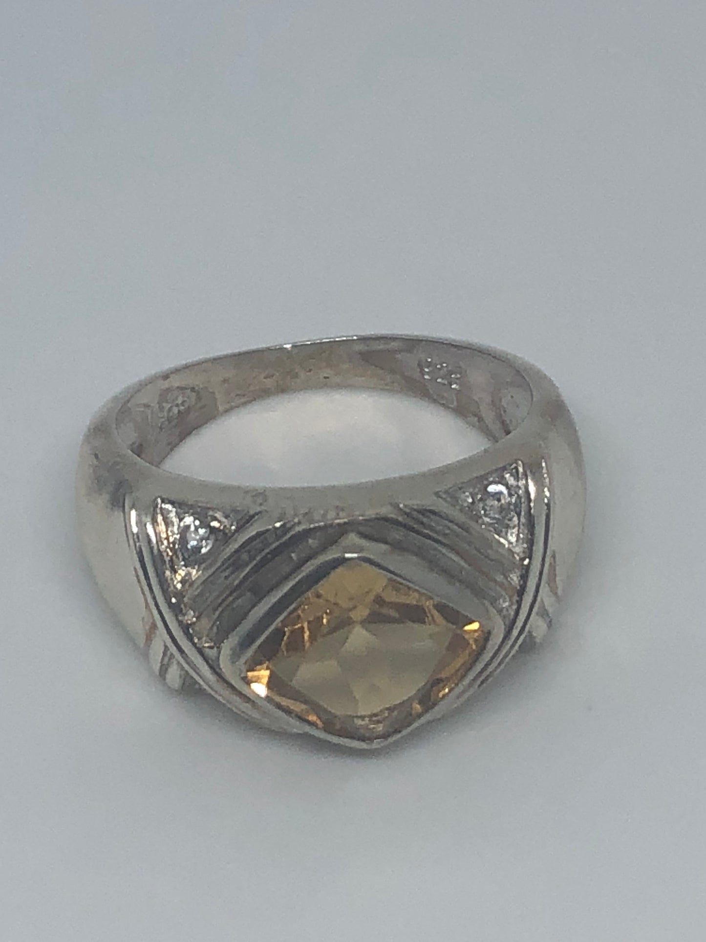 Vintage Handmade Golden Genuine Citrine 925 Sterling Silver Gothic Ring
