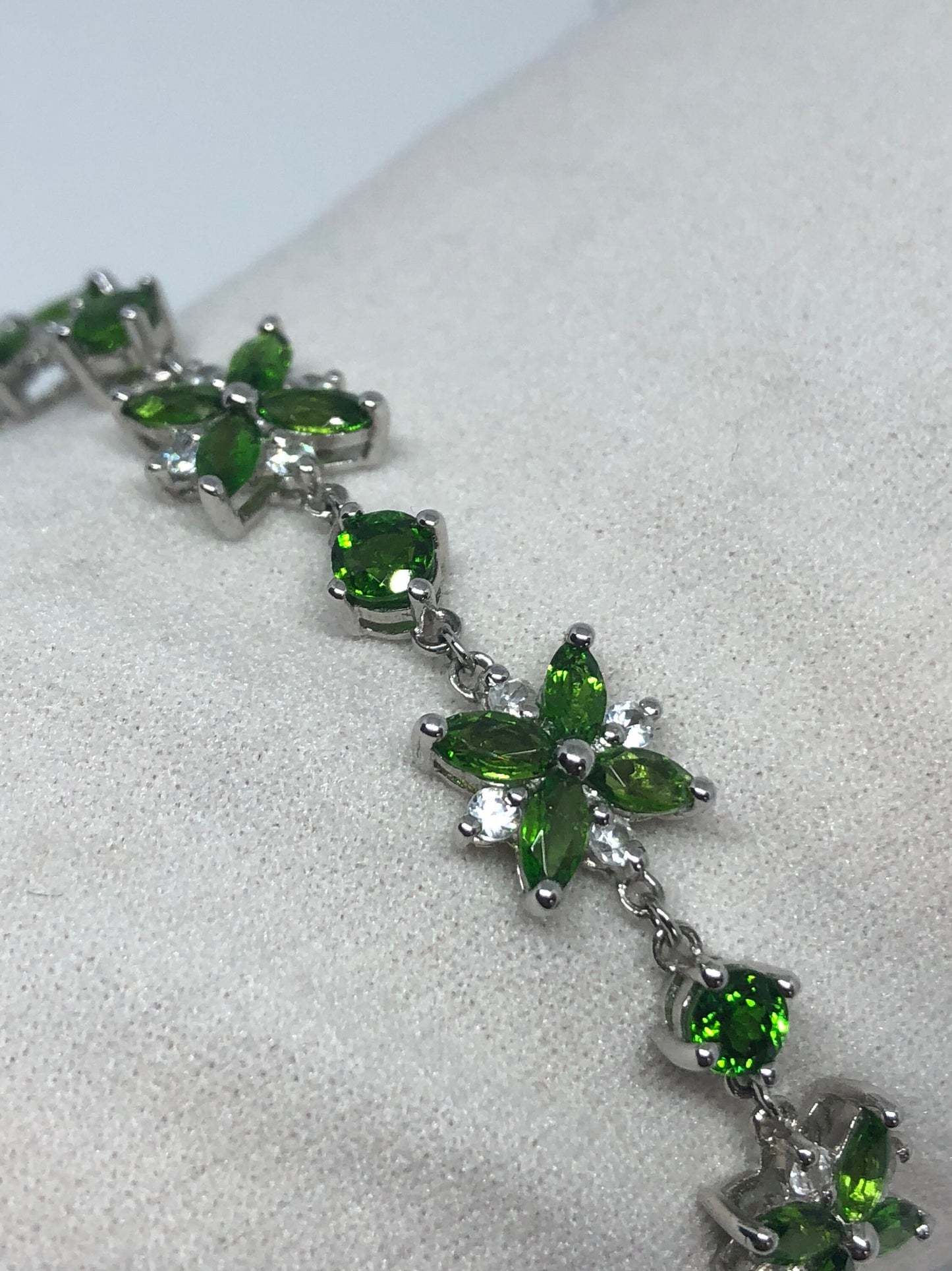 Vintage Victorian Style Sterling Silver Filigree Green Chrome Diopside Bracelet