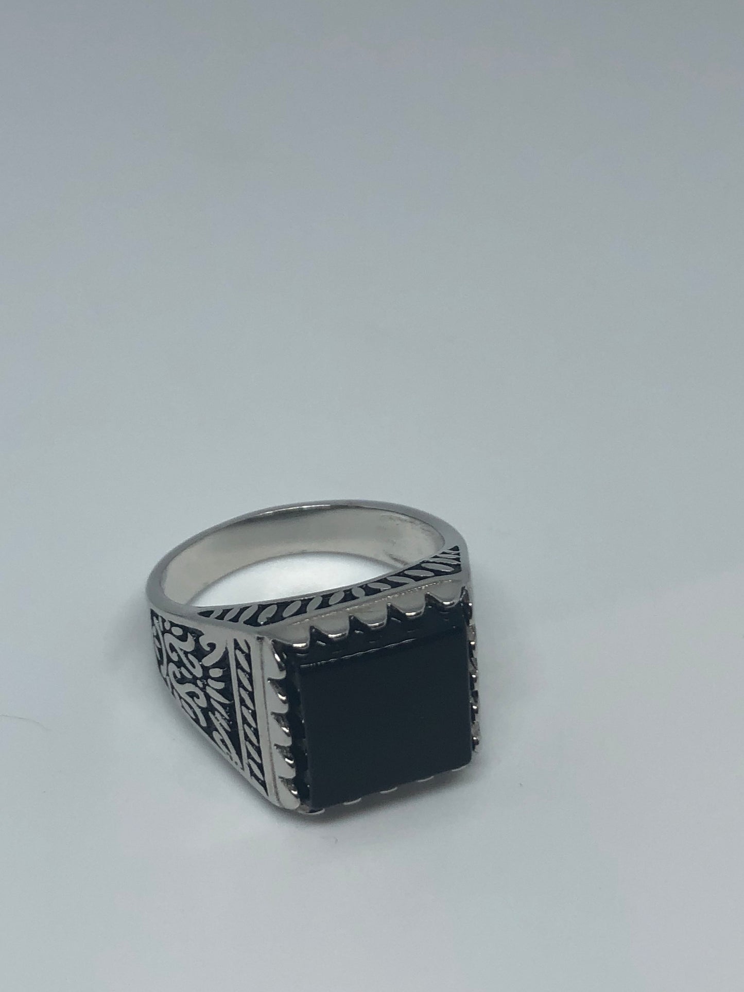 Vintage Onyx Mens Ring 925 Sterling Silver Gothic Genuine Black Onyx