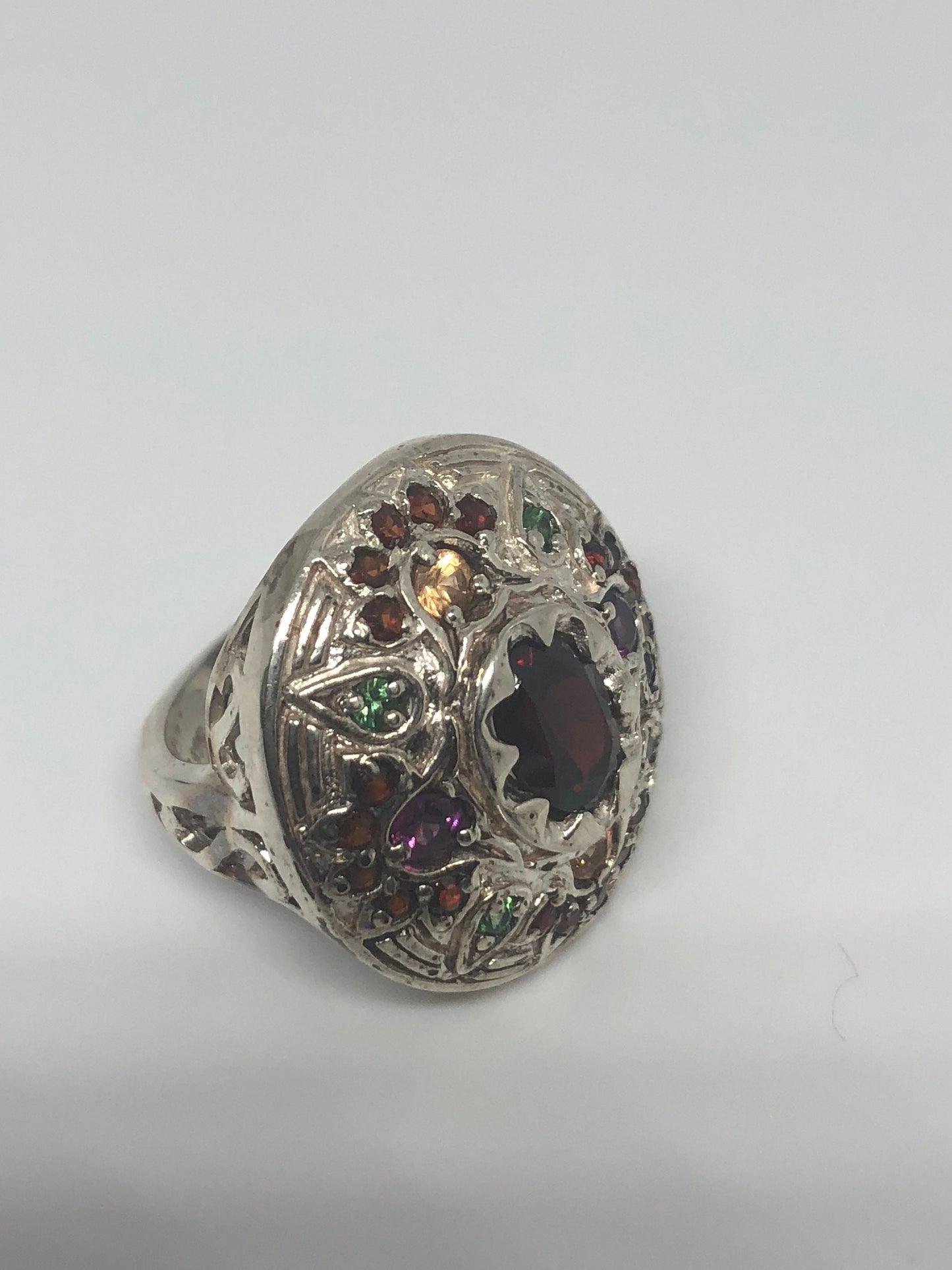 Vintage Bohemian Garnet 925 Sterling Silver Gold Ring