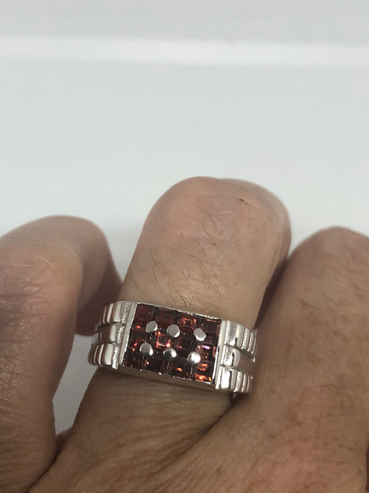 Vintage Red Bohemian Garnet Ring 925 Sterling Silver Cocktail Statement