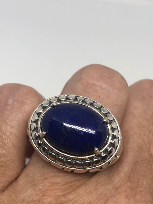 Vintage Handmade Deep Lapis Lazuli Setting 925 Sterling Silver Gothic Ring